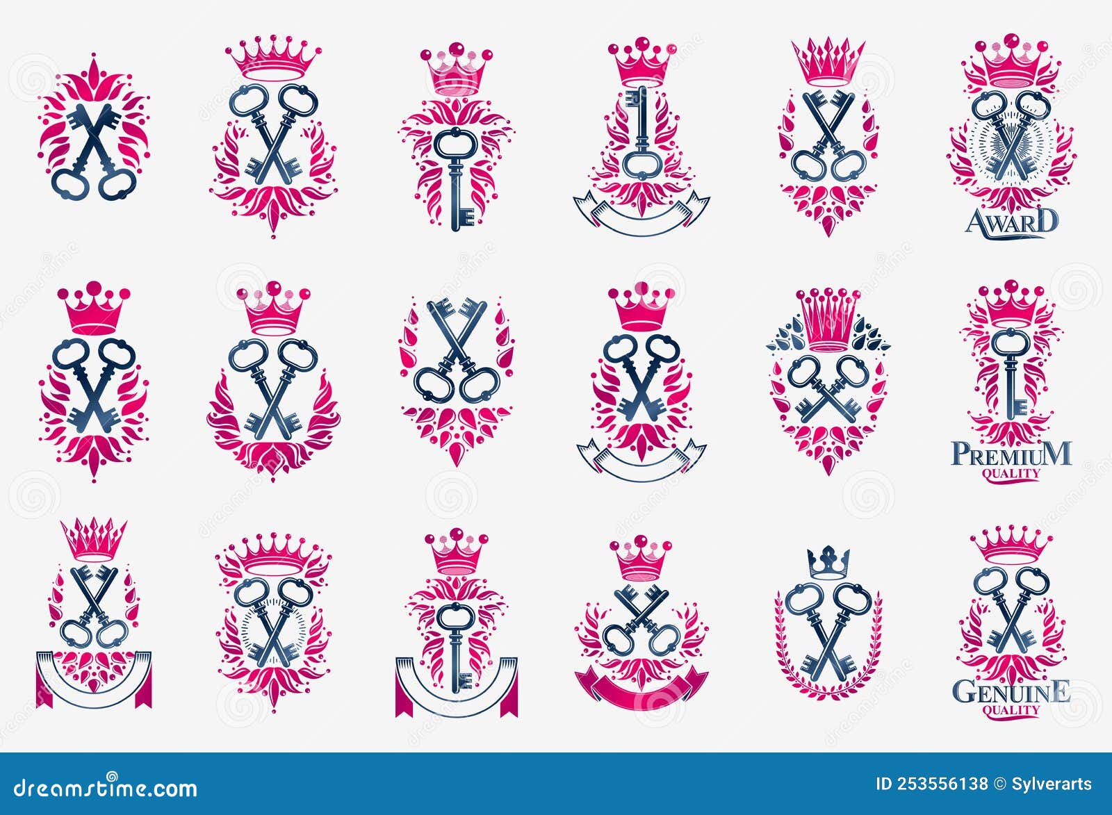 Turnkeys Secrets Emblems Vector Emblems Big Set, Keys Heraldic Design