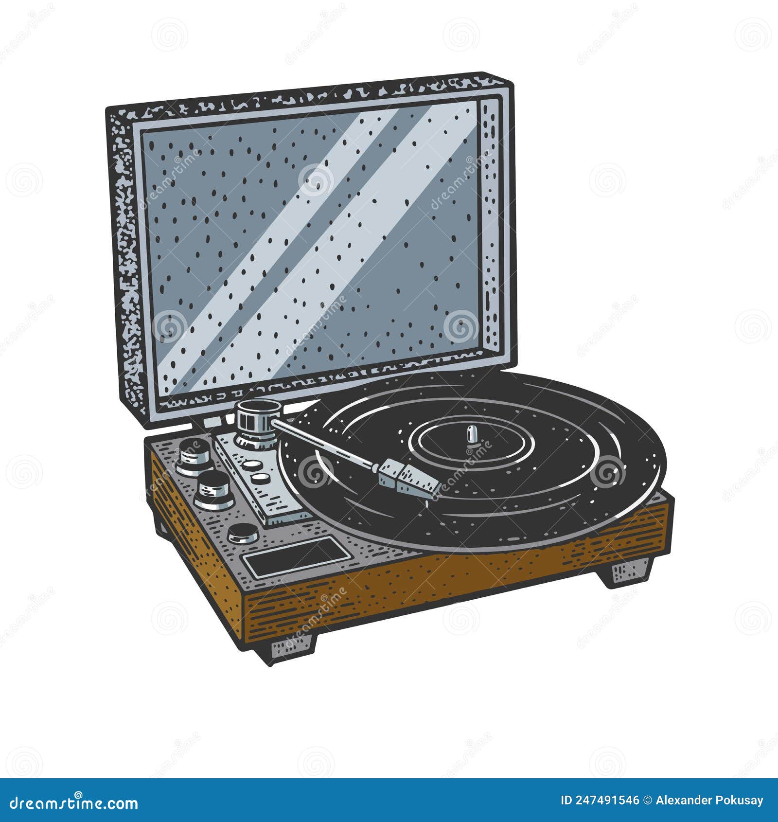 Turntable Record Player Color Sketch Raster Stock Illustration
