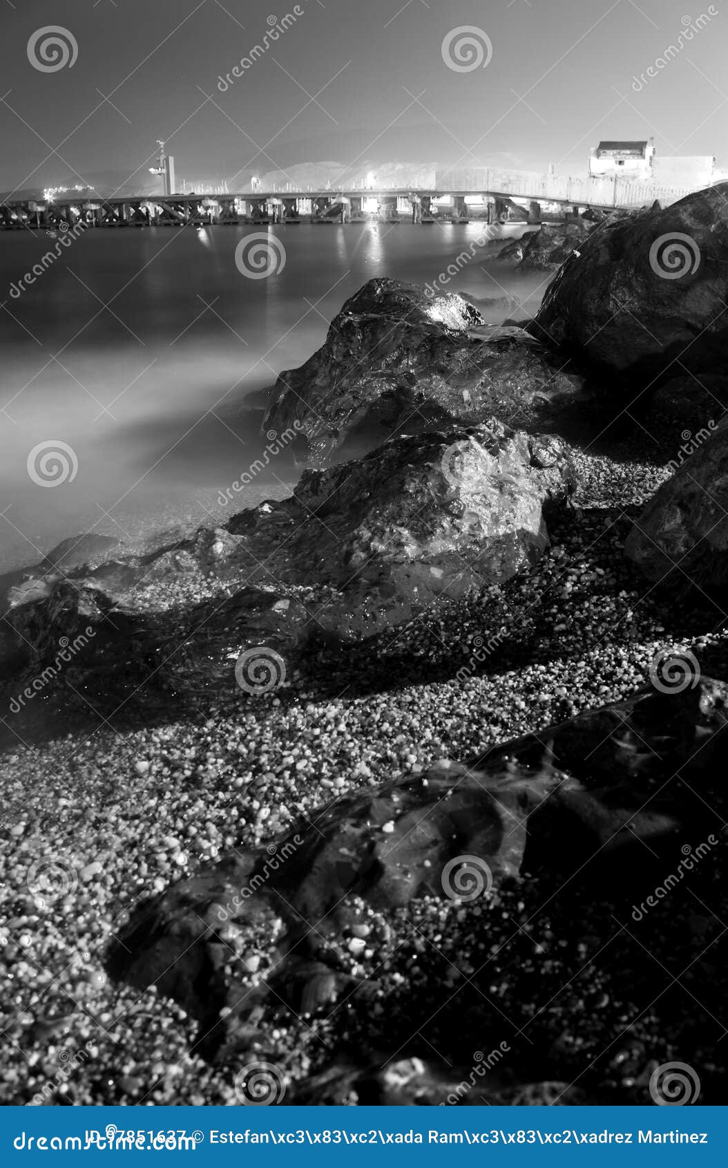 black and white nocturnal beach