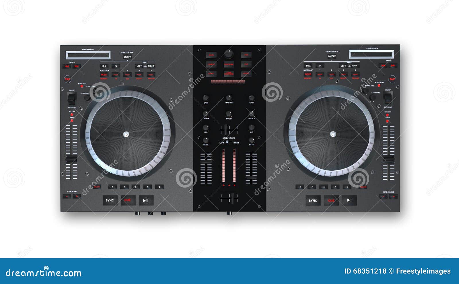 Turntables, Electronic Audio Equipment Isolated on White Background