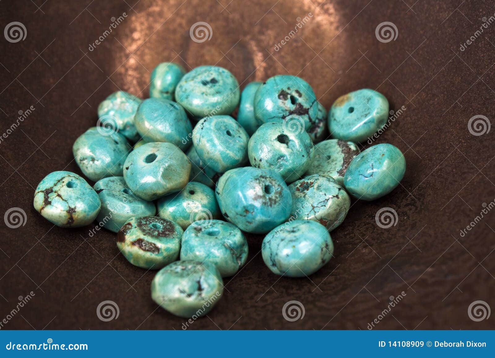 turquoise beads on bronze