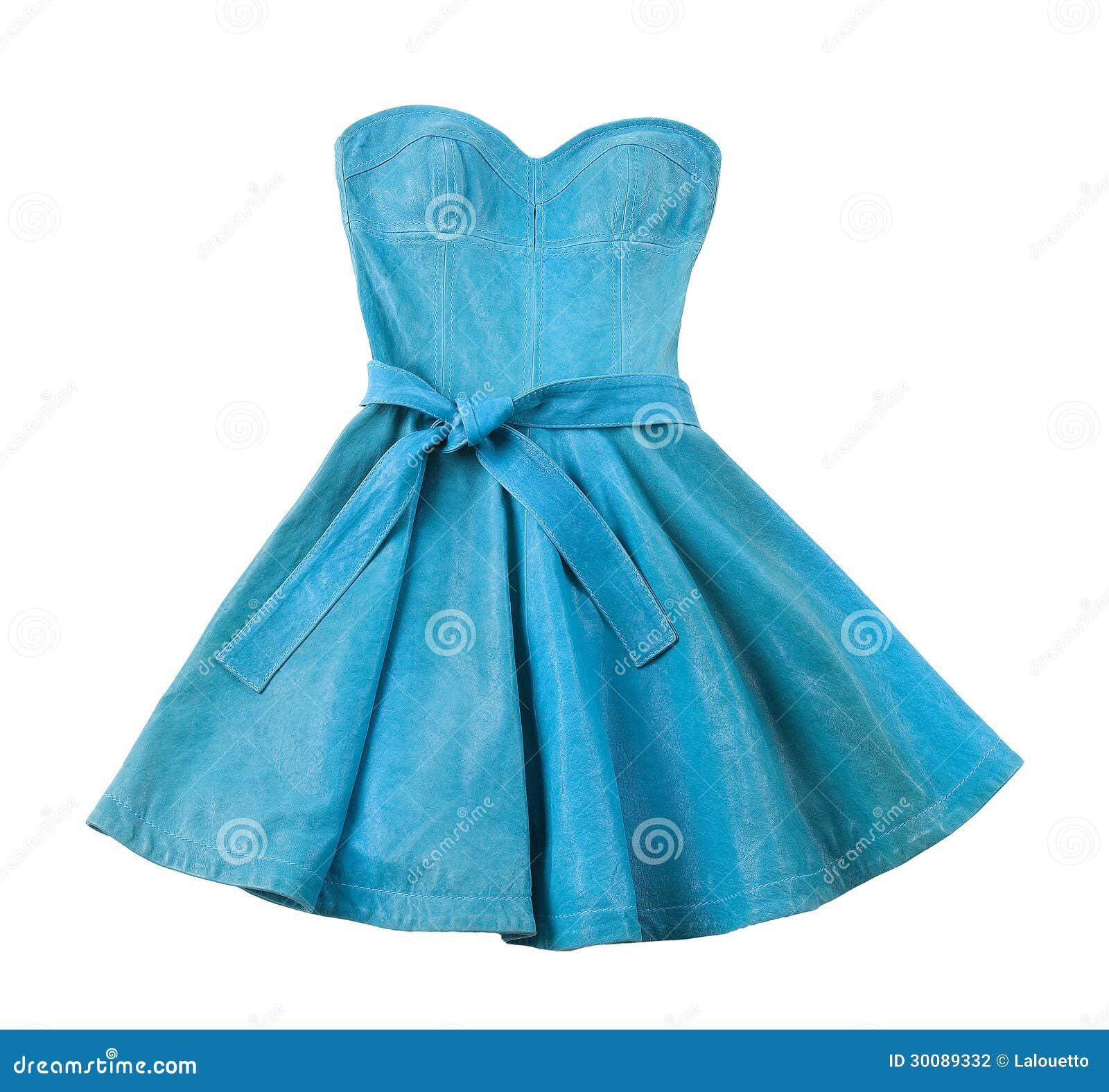 turquoise leather evase strapless belted dress