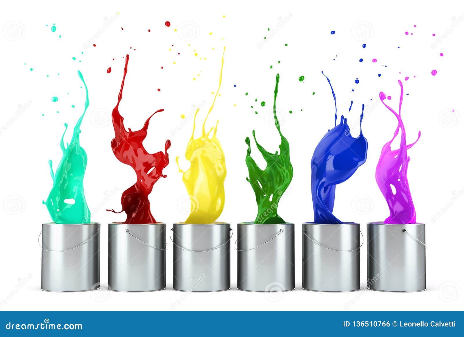 Download Turquoise Red Yellow Green Blue Pink Paints Splashing Out From Metallic Silver Buckets Stock Illustration Illustration Of Flowing Liquid 136510766 Yellowimages Mockups