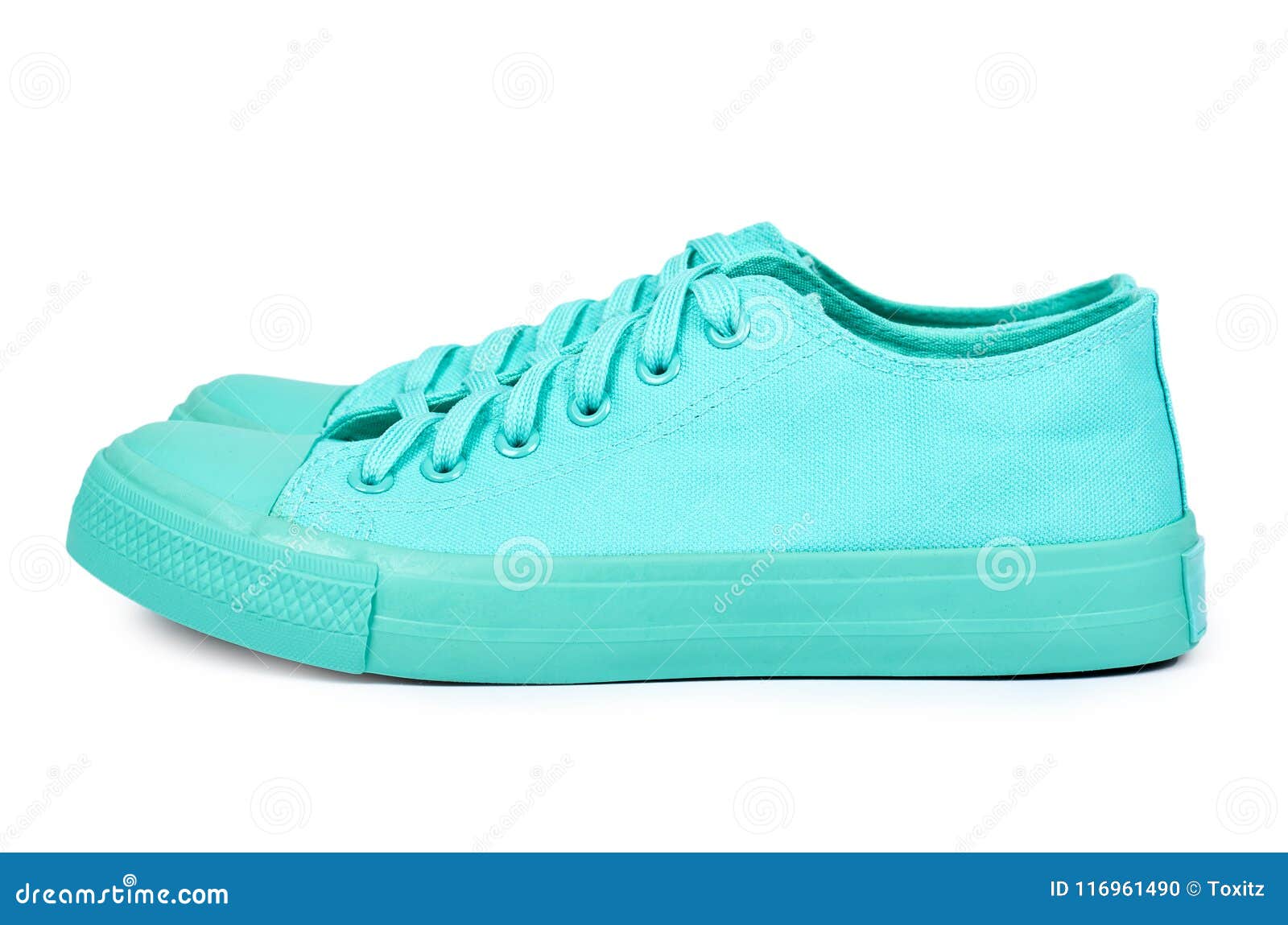 Turquoise Rubber Sneakers, Casual Footwear Isolated on White Background ...