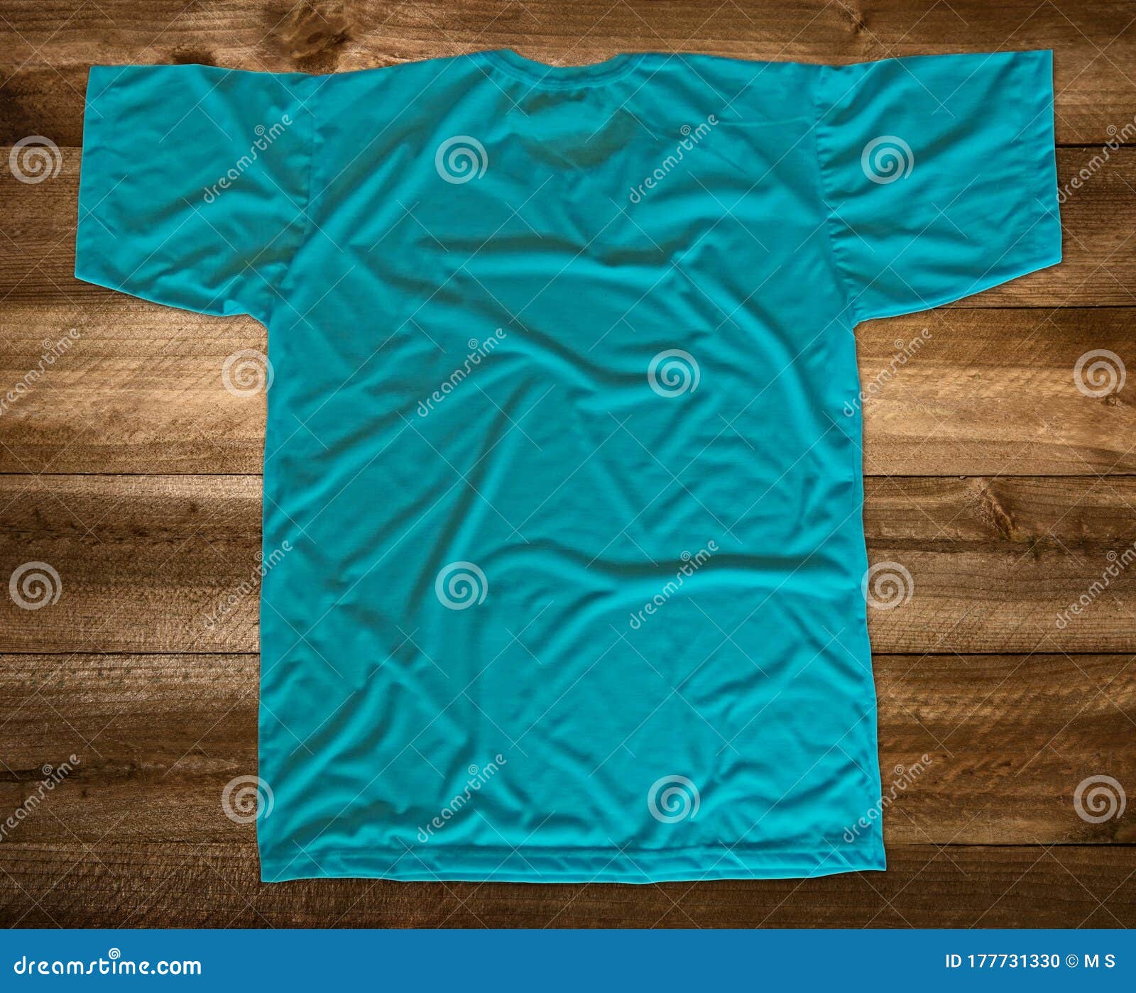 Download Turquoise T-shirt Mockup Back View Wooden Background Stock ...