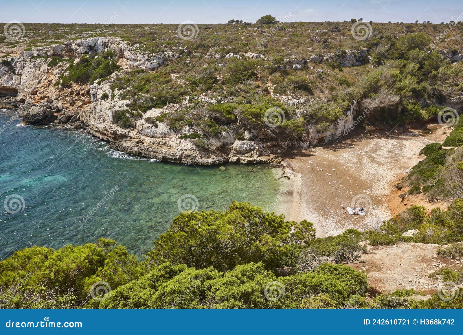 turquoise waters in mallorca. bota cove. panoramic mediterranean coastline. balearic