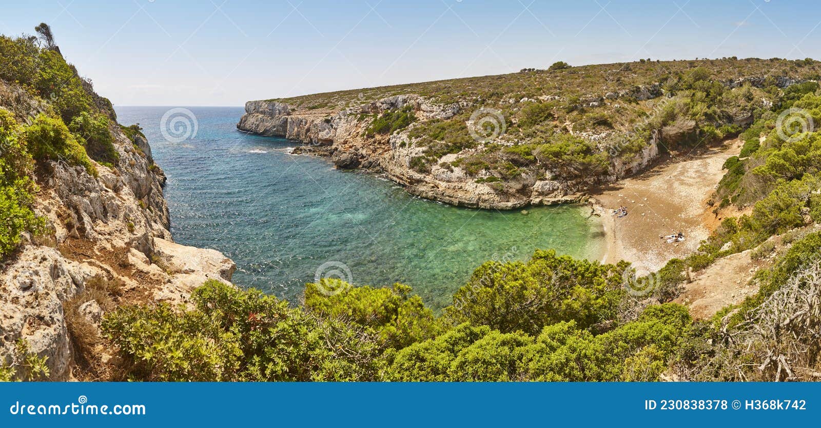 turquoise waters in mallorca. bota cove. panoramic mediterranean coastline. balearic
