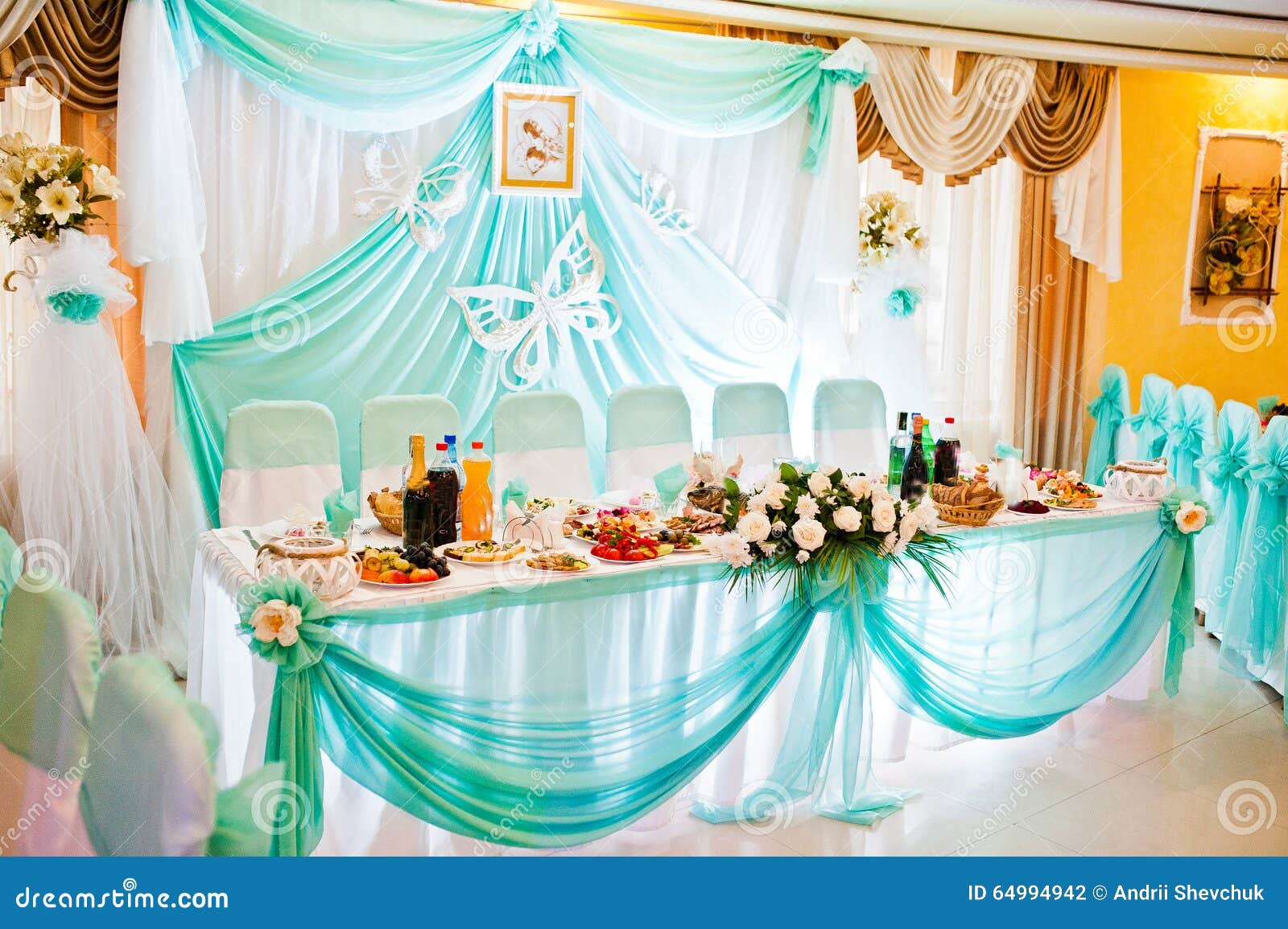 Turquoise Wedding Table of Newlyweds Stock Photo Image of decor