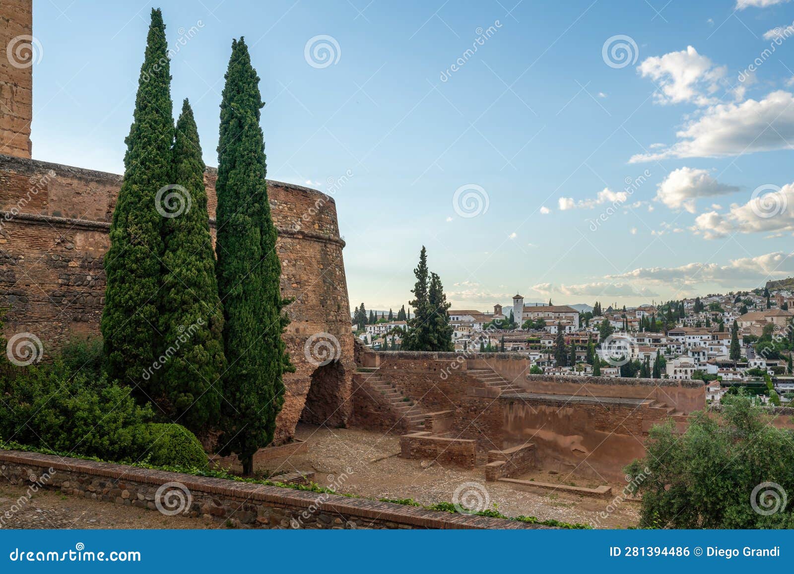 turret tower (torre del cubo) at alcazaba area of alhambra fortress - granada, andalusia, spain