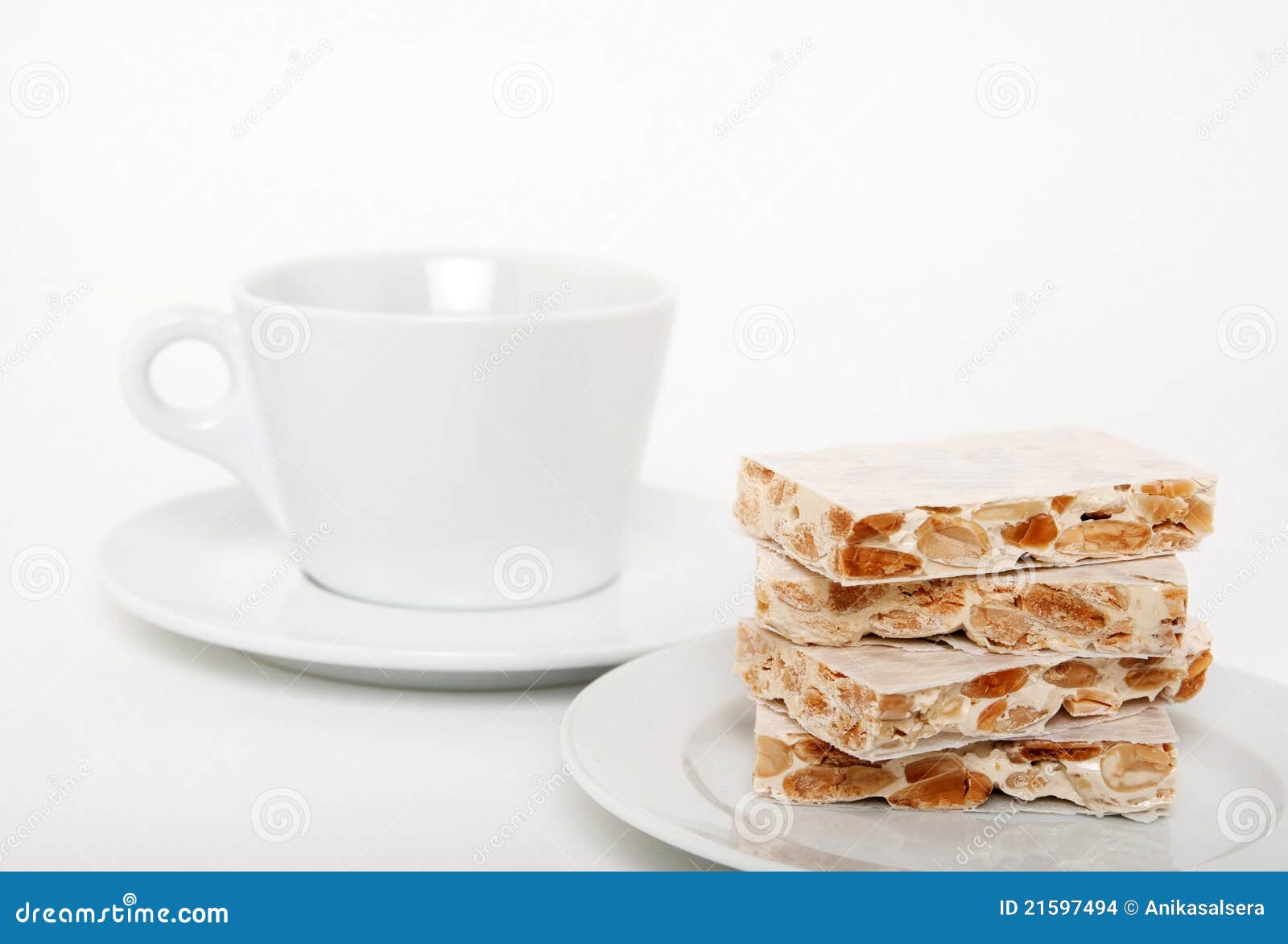 Turron, Traditional Spanish Dessert and a Teacup Stock Photo Image of
