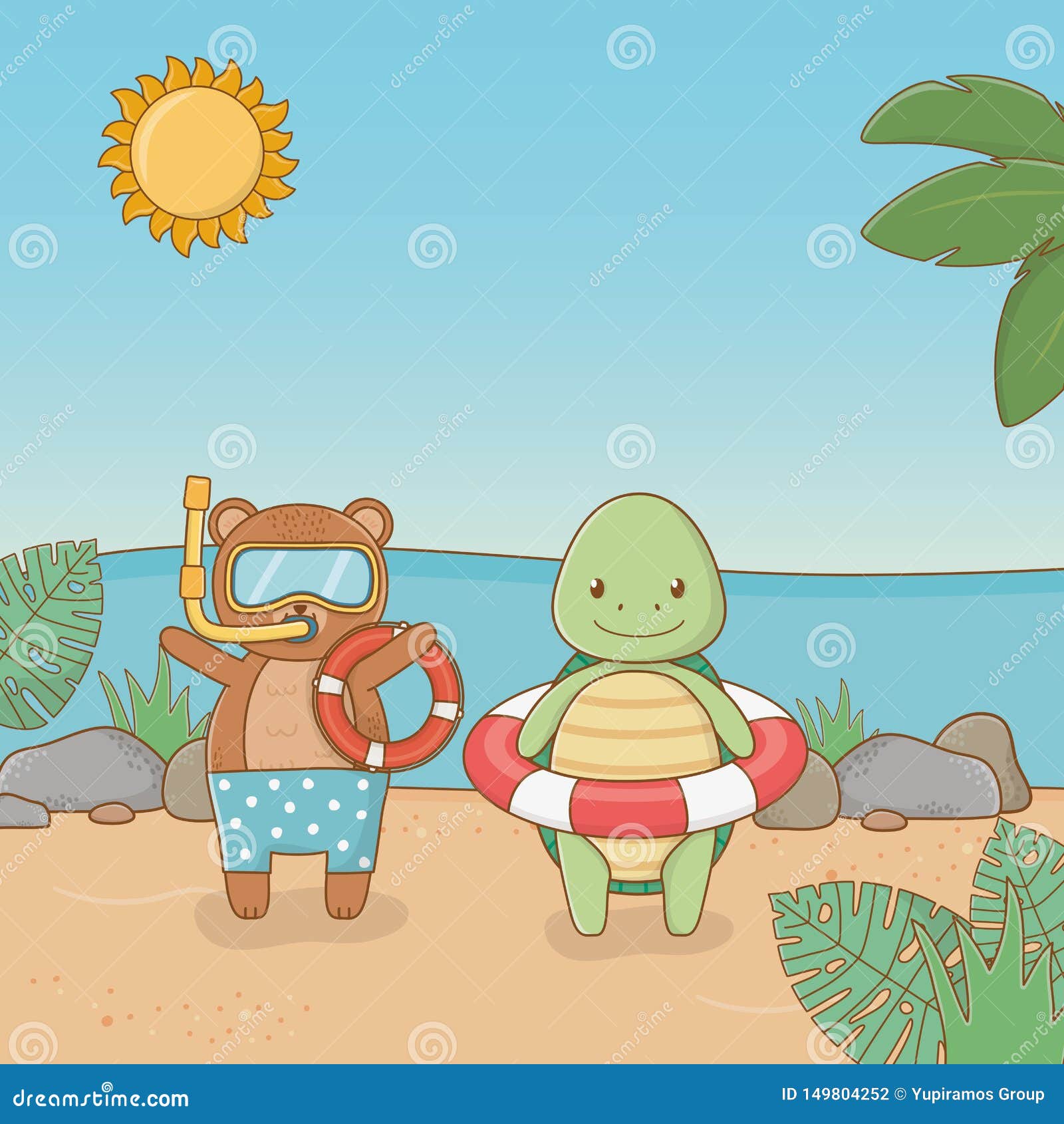 Turtle and Bear in the Beach Design Vector Illustration Stock Vector ...