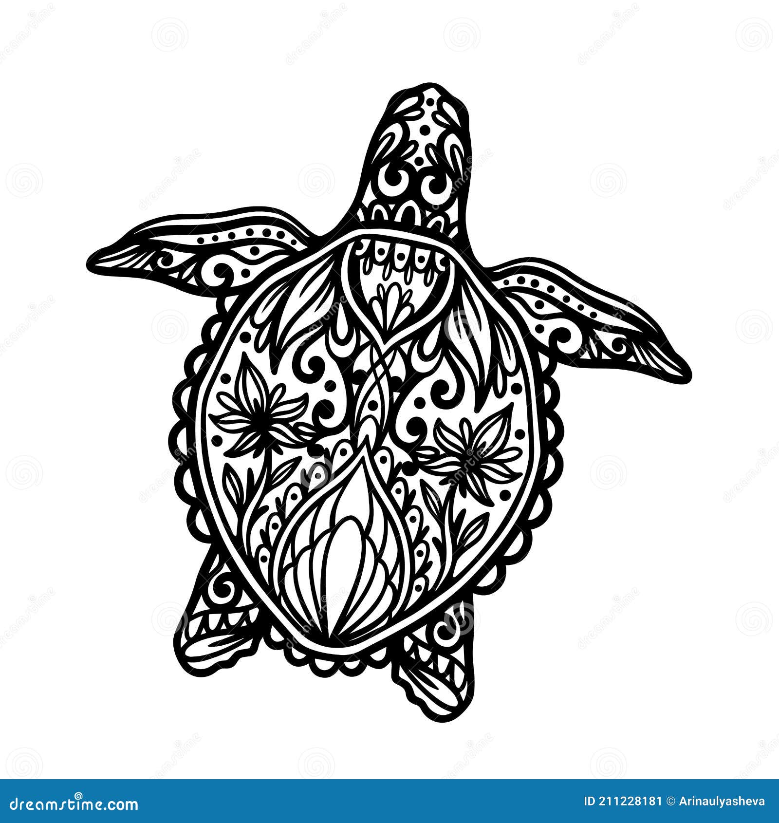 Sea Turtle Mandala Arts Isolated On Black And White T Shirt Cartoon ...