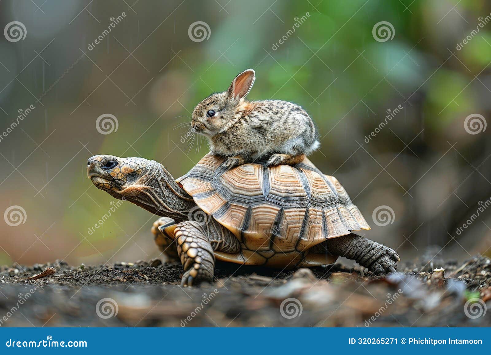 a turtle and a rabbit are on top of each other by ai generated image