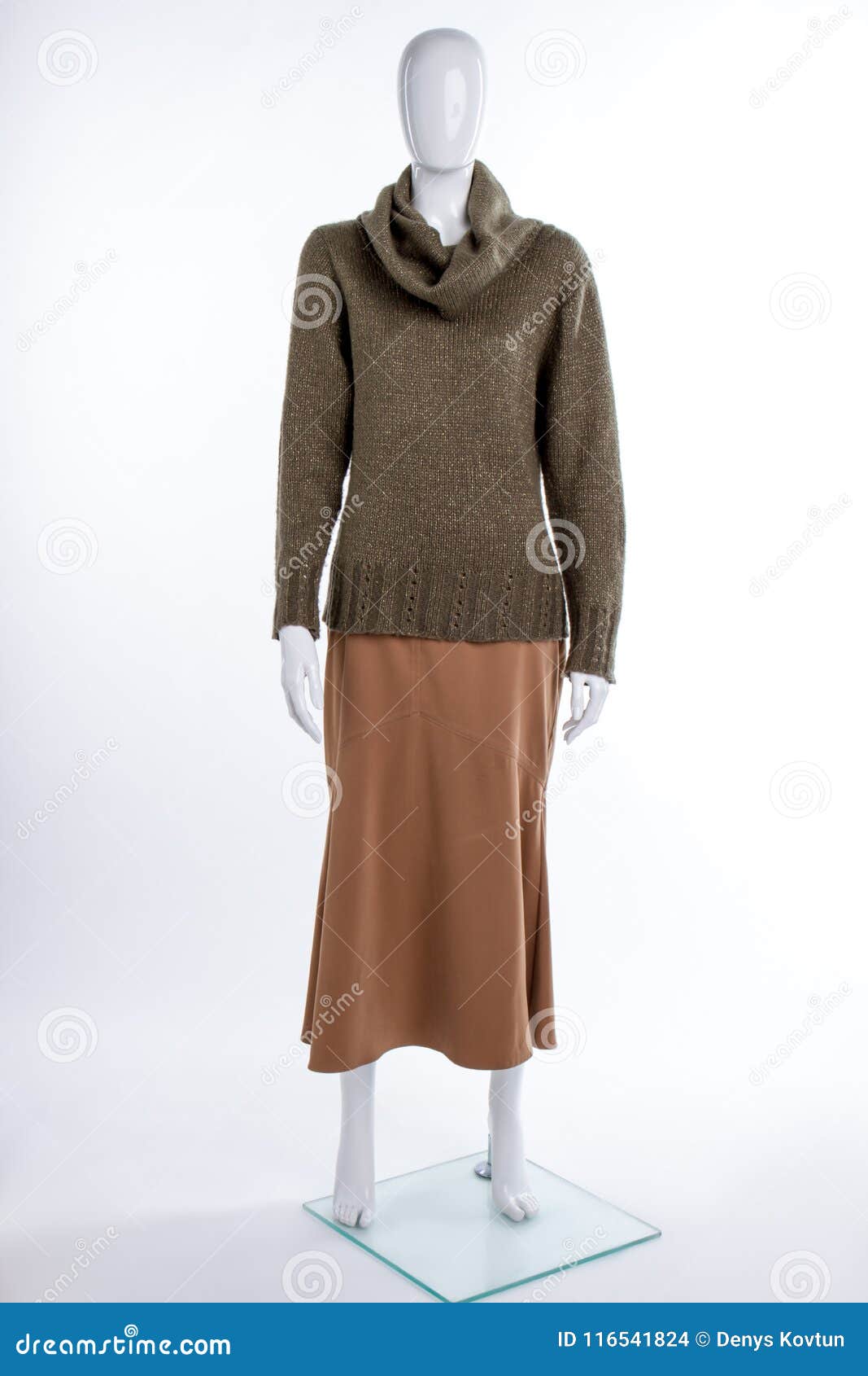 Turtleneck Khaki Sweater on Female Mannequin. Stock Photo - Image of ...