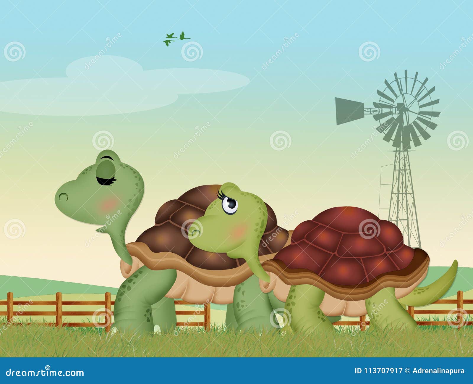 Turtles in the meadow stock illustration. Illustration of cute 113707917
