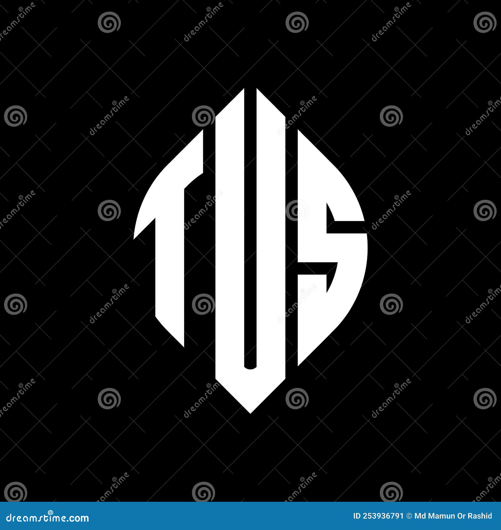 tus circle letter logo  with circle and ellipse . tus ellipse letters with typographic style. the three initials form a