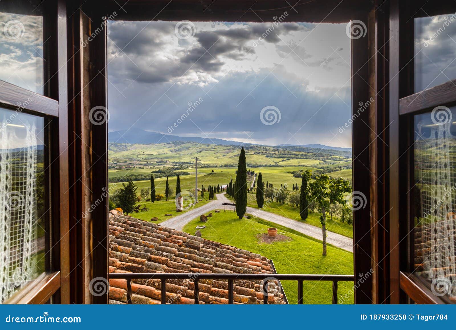 Rural Outdoor Door Curtain Italian Country House Hills Village Panorama on Mountains Meadow Tuscany Landscape Borders Insulated with Grommet Curtains for Bedroom 108x108 INCH,Multicolor