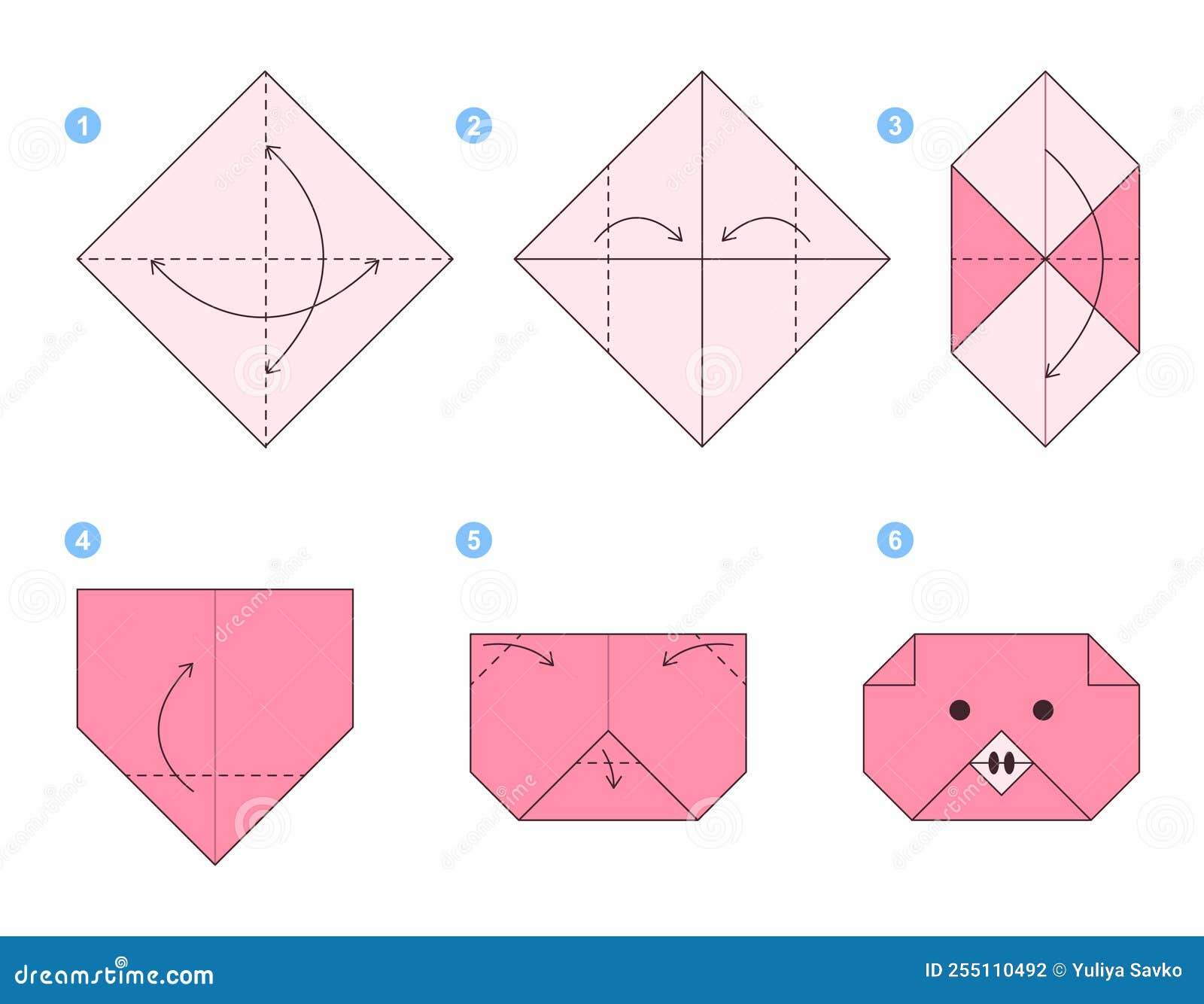 Tutorial De Origami. Esquema De Origami Para Niños. Cerdo Ilustración del  Vector - Ilustración de papel, decorativo: 255110492