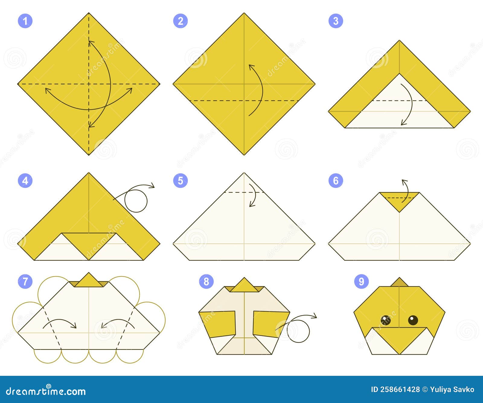 Tutorial De Origami. Esquema De Origami Para Niños. Picar. Ilustración del  Vector - Ilustración de paso, origami: 258661428