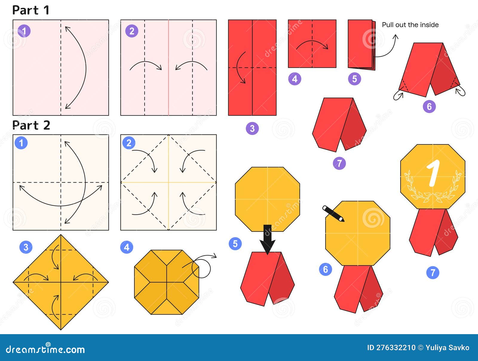 Tutorial De Origami Para Niños. Medalla Linda De Origami. Ilustración del  Vector - Ilustración de lecciones, preceptoral: 276332210