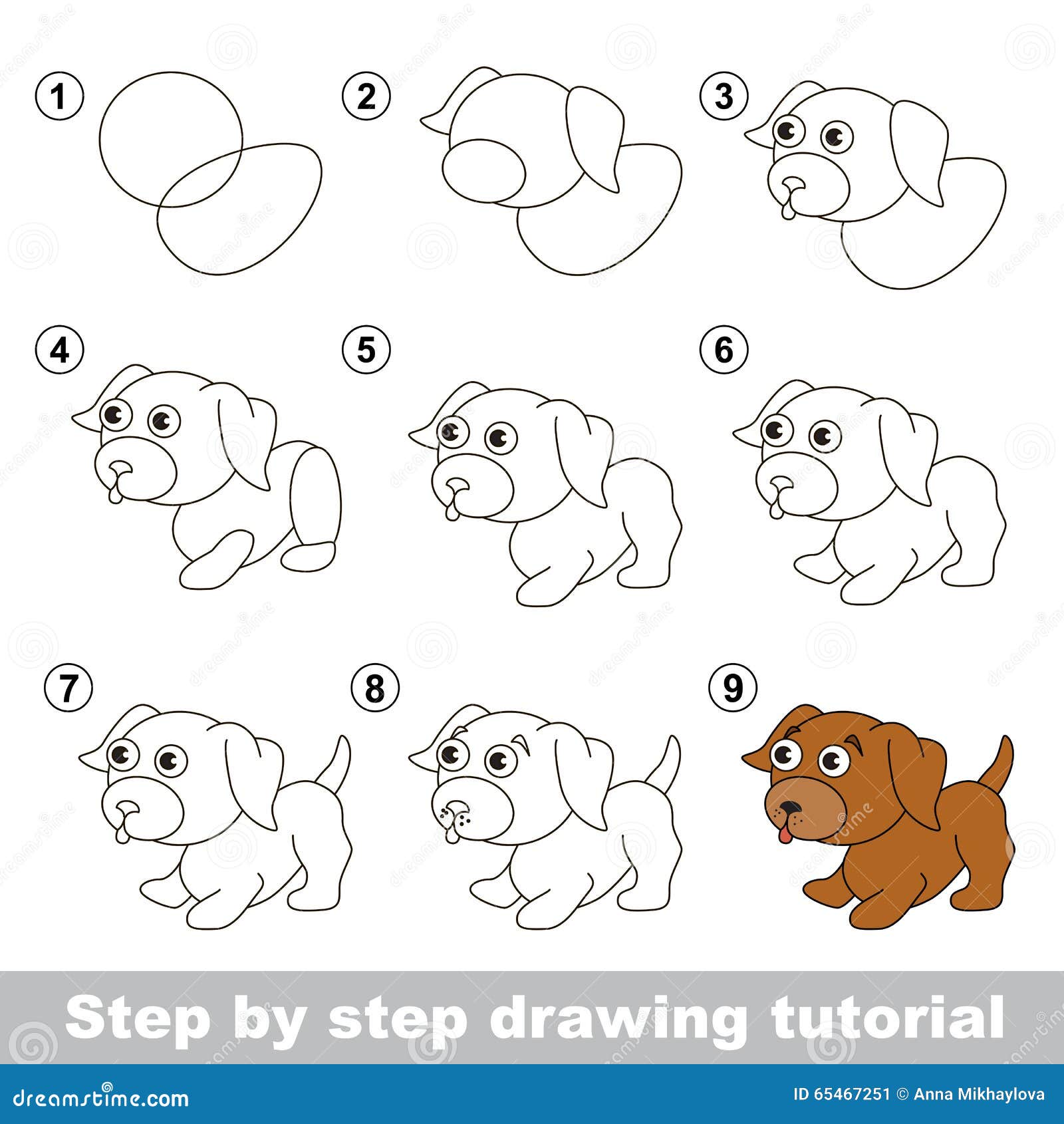 Tutorial De Dibujo. Cómo Dibujar Un Cachorrito Ilustración del Vector -  Ilustración de tarjeta, visual: 65467251, image size:1600x1690