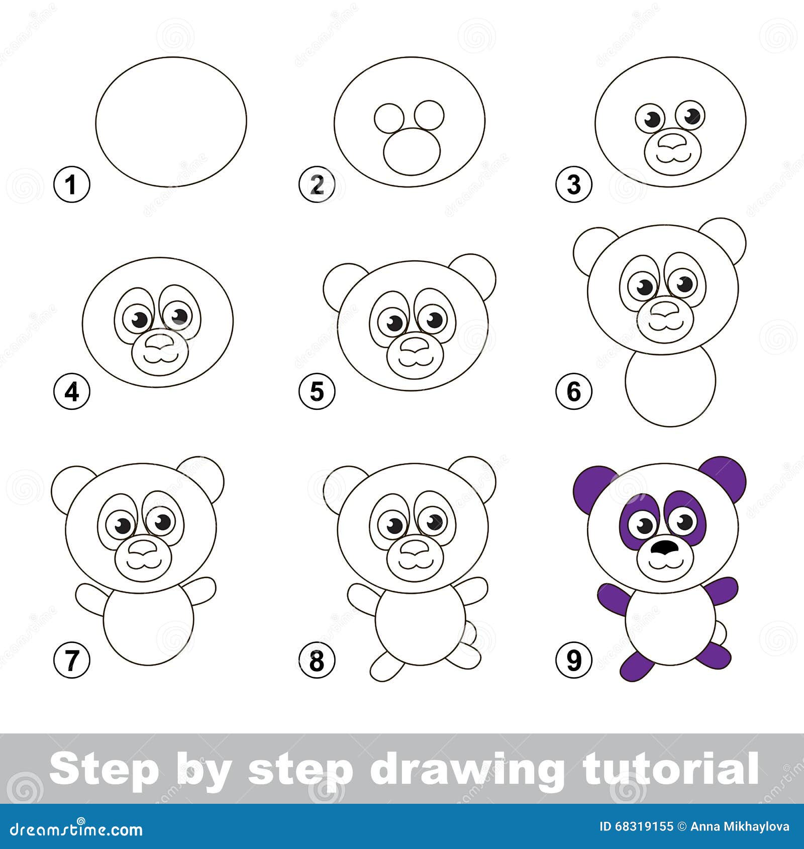 Tutorial Del Dibujo Cómo Dibujar Una Panda Ilustración del Vector -  Ilustración de divertido, color: 68319155