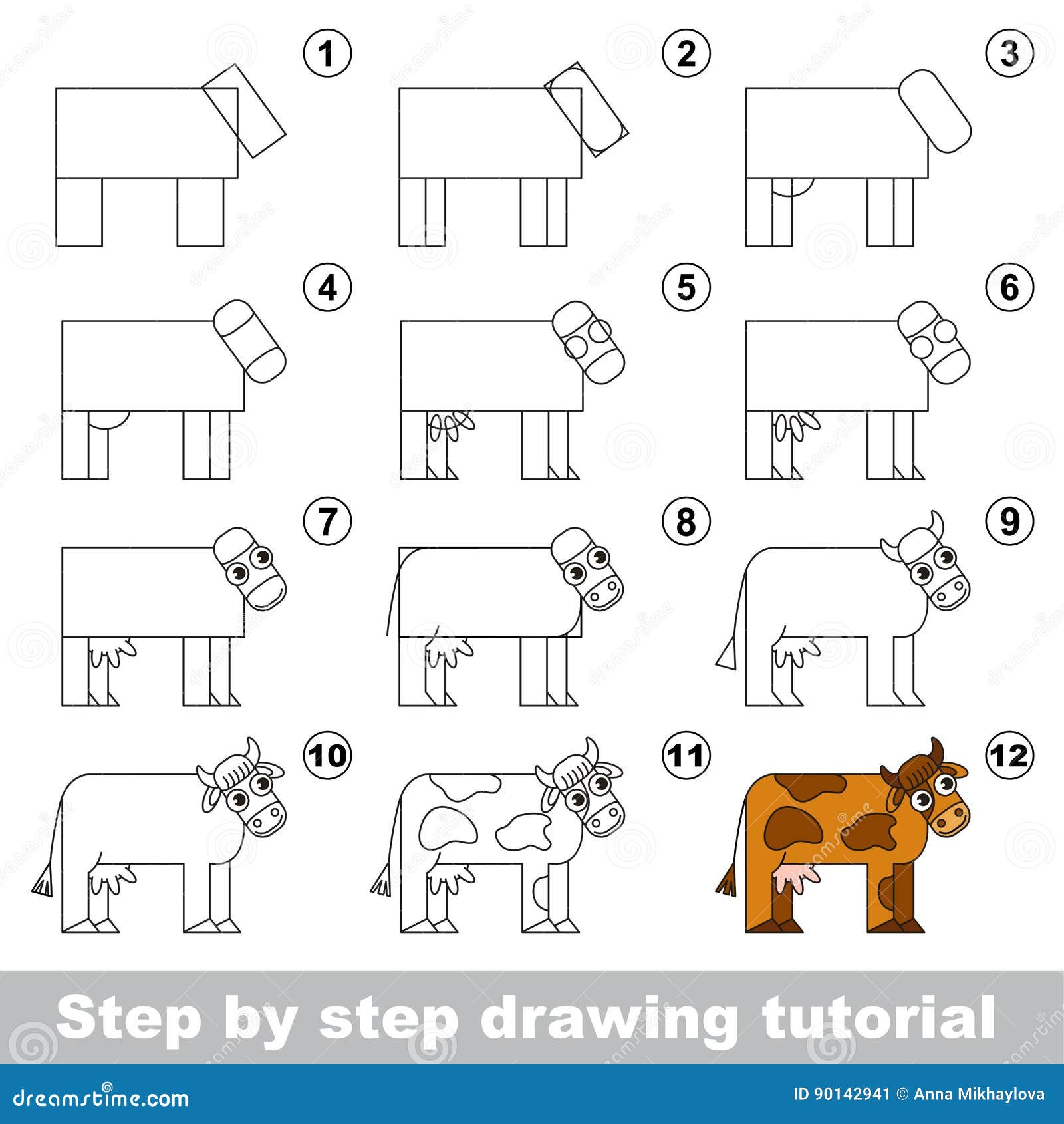 Tutorial Del Dibujo Para Los Niños Preescolares Ilustración del Vector -  Ilustración de granja, animal: 90142941