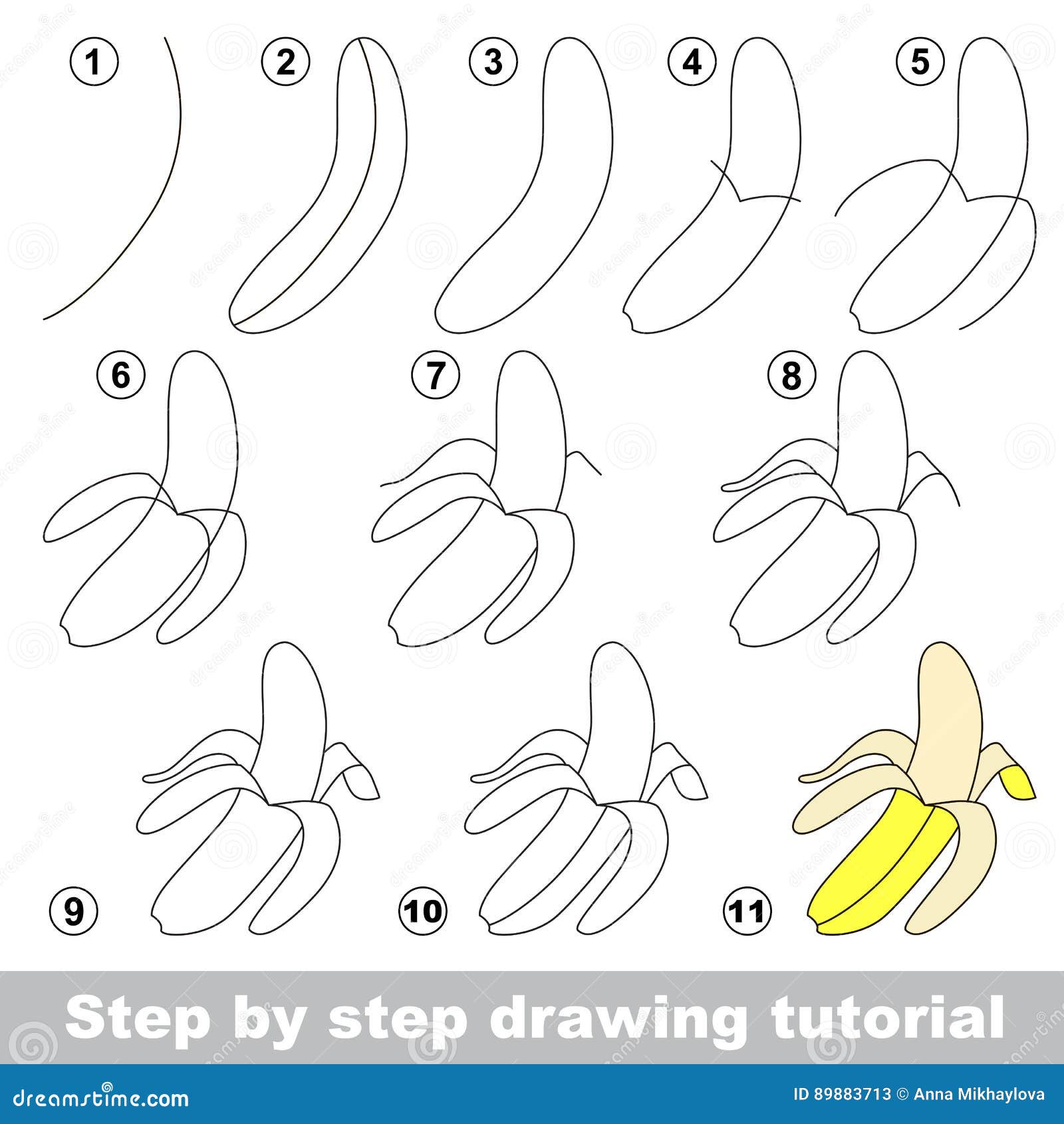 Tutorial Del Dibujo Plátano Ilustración del Vector - Ilustración de  drenaje, dulce: 89883713