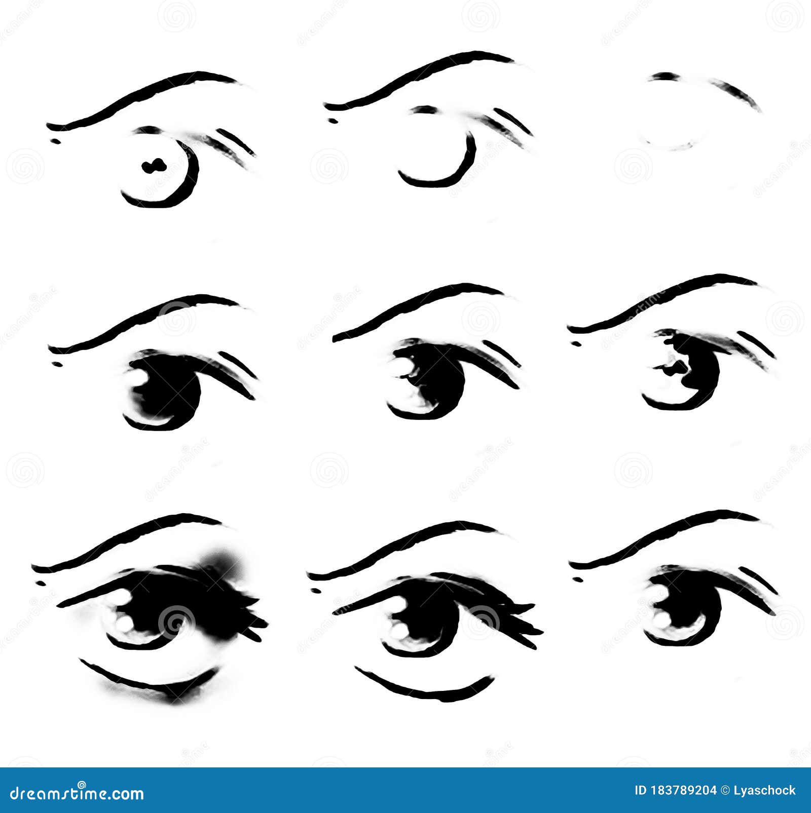 Tutorial of Drawing Human Eye. Eye in Anime Style. Female Eyelashes ...