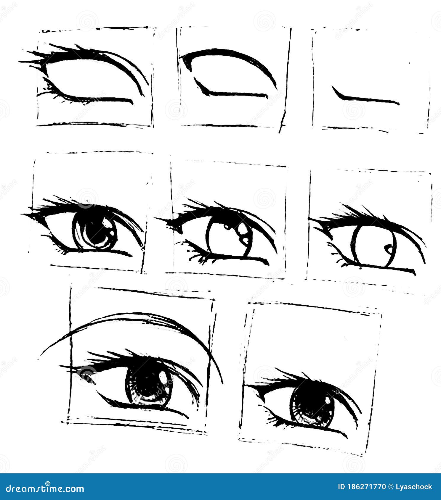 Tutorial De Desenhar Um Olho Humano. Olho No Estilo Anime. Cílios Femininos.  Foto Royalty Free, Gravuras, Imagens e Banco de fotografias. Image 147593491