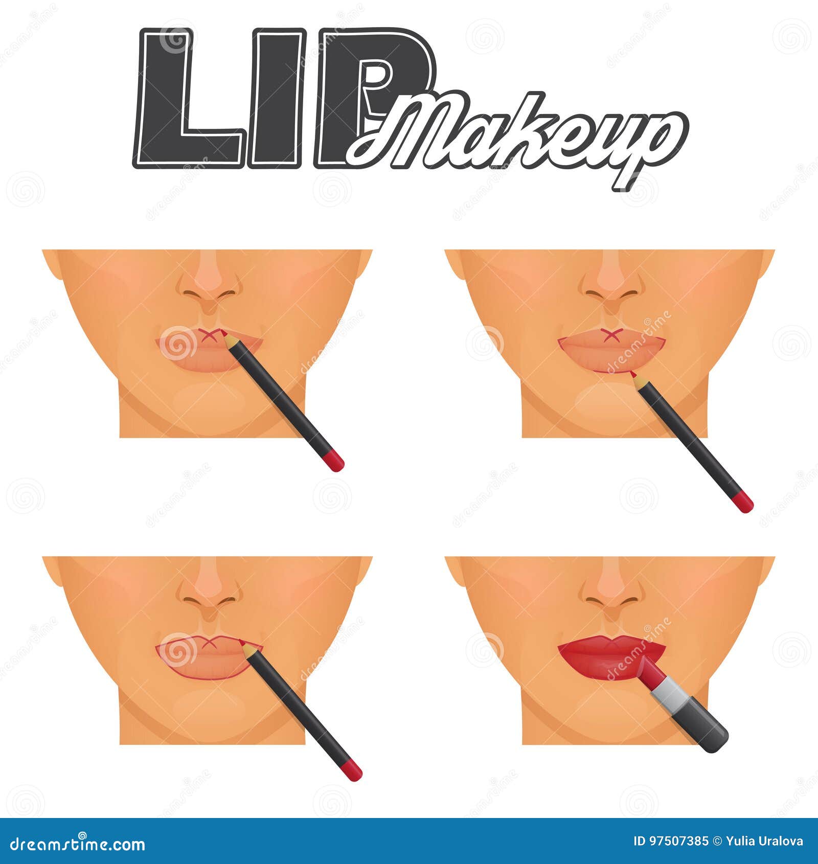 Tutorial Perfecto Del Maquillaje De Los Labios Ilustración del Vector -  Ilustración de cosméticos, compartimiento: 97507385