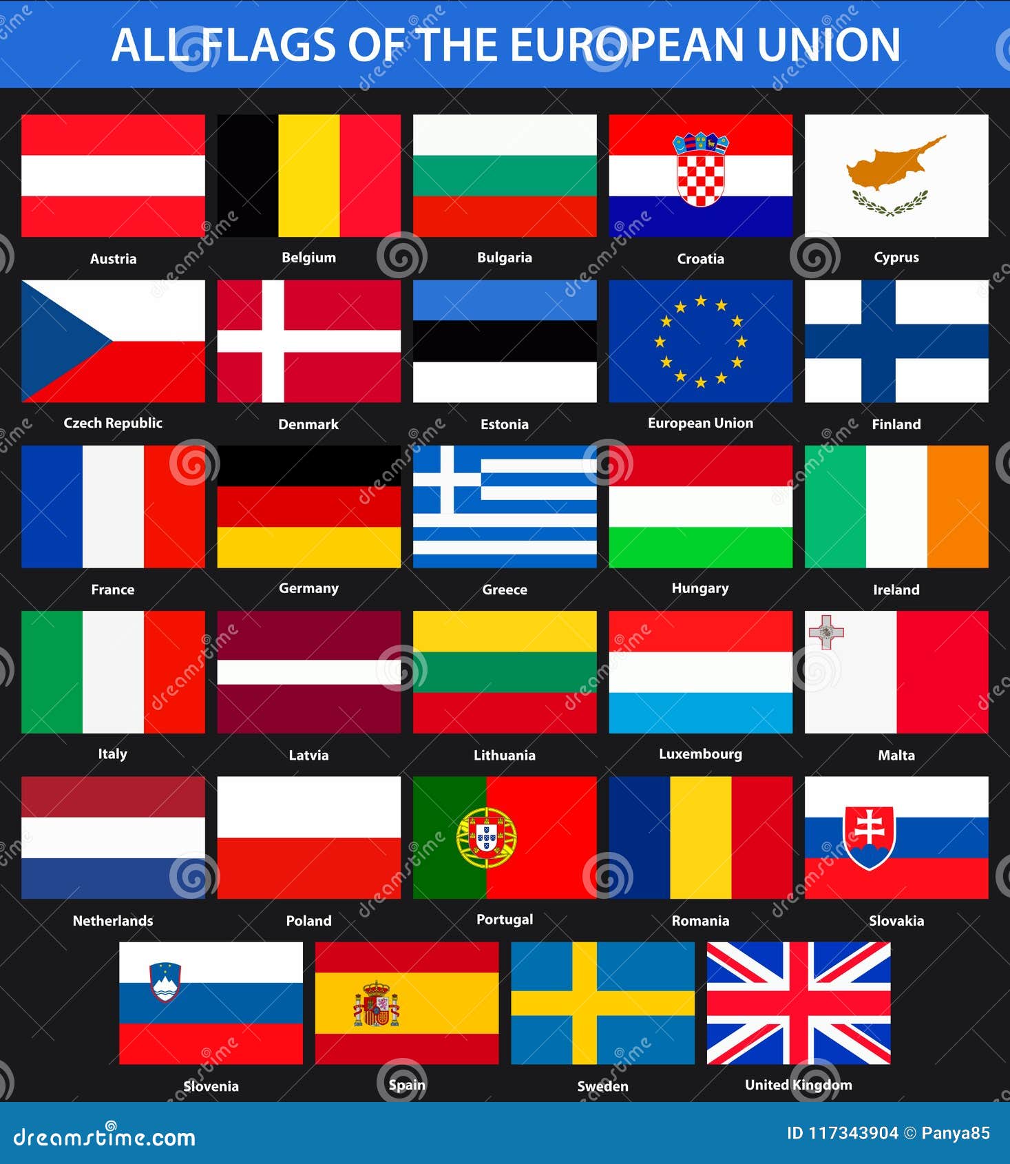 Tutte Le Bandiere Dei Paesi Dell Unione Europea Stile Piano