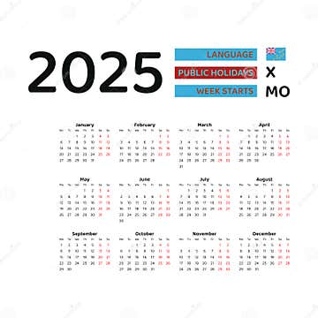 Tuvalu Calendar 2025. Week Starts from Monday. Vector Graphic Design