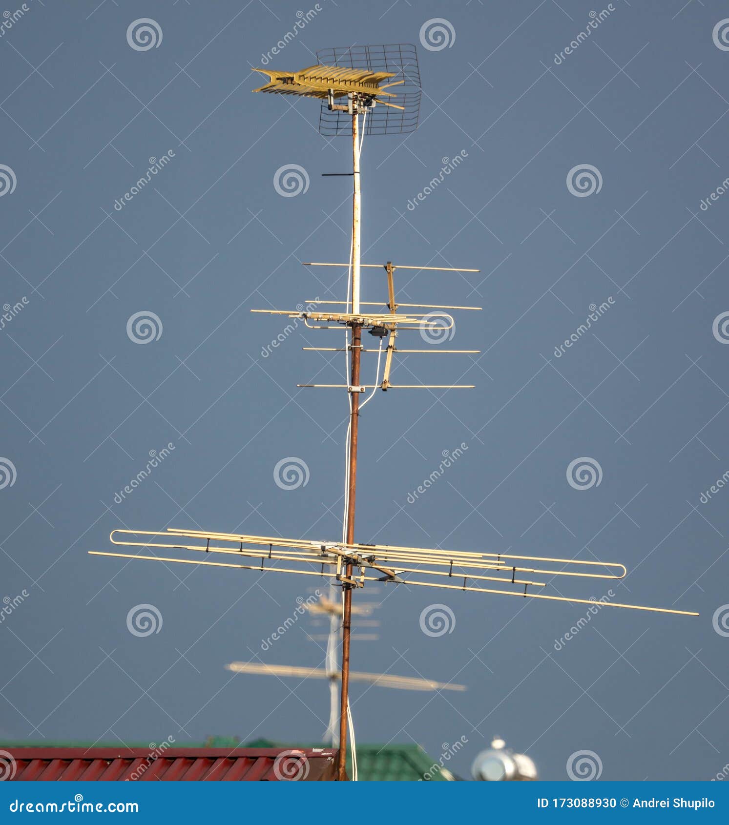 TV Antenna on the Roof of the House Stock Photo Image of white