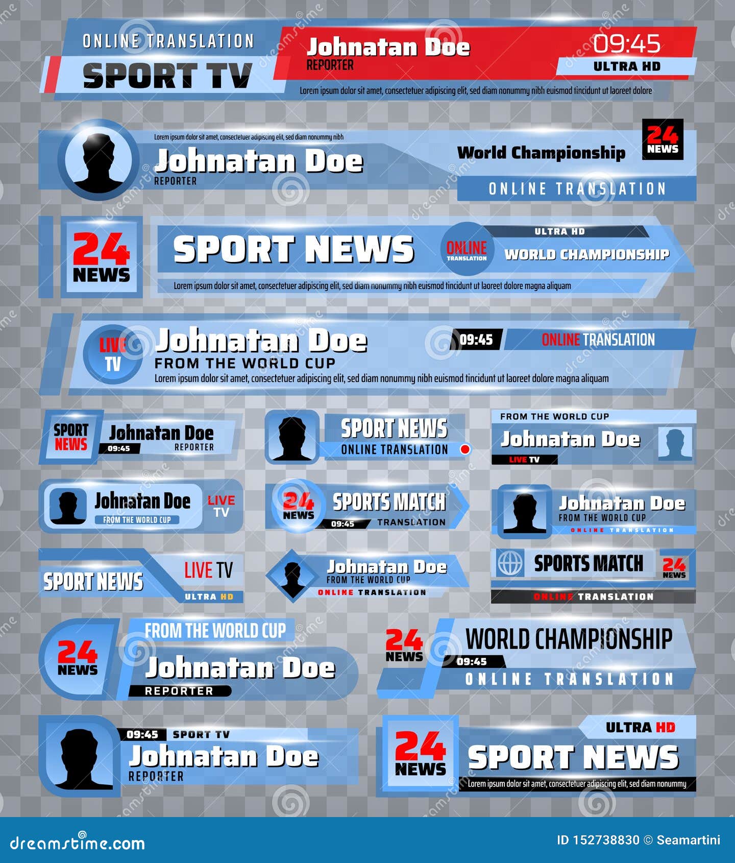 TV Bars of Sport News, Broadcast Streaming Banners Stock Vector