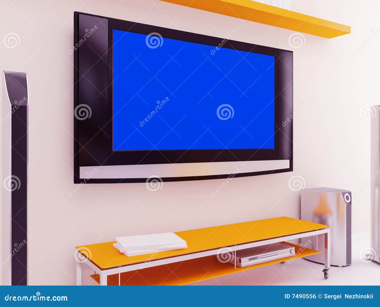 TV with the blue screen stock illustration. Illustration of table 7490556