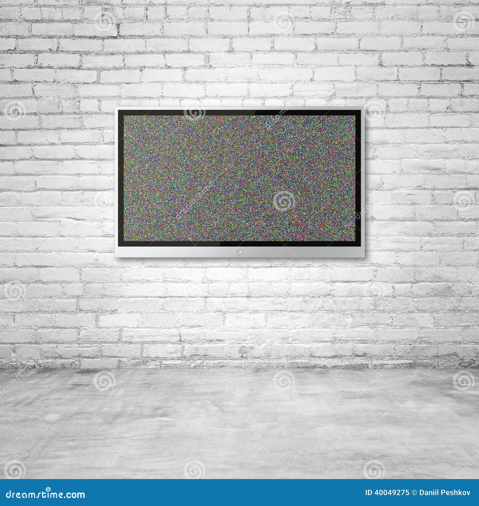 TV on brick wall stock image. Image of noise, design 40049275