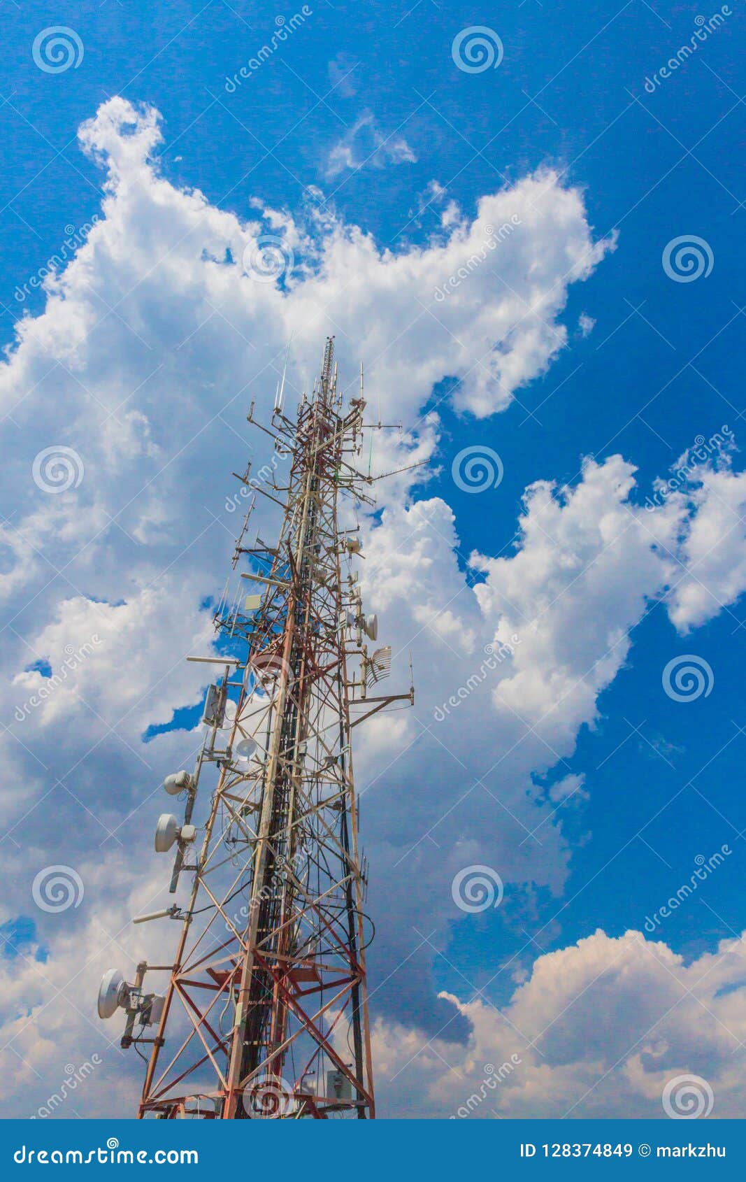 TV Broadcast Tower Against Sky and Clouds Stock Image Image of coast