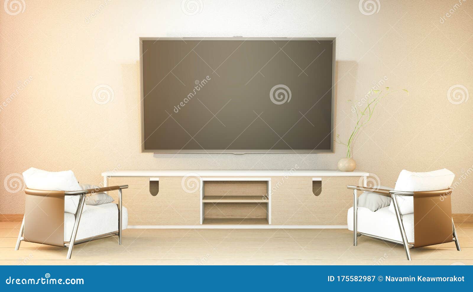 rendering cabinet japanese display interior living tv 3d illustration