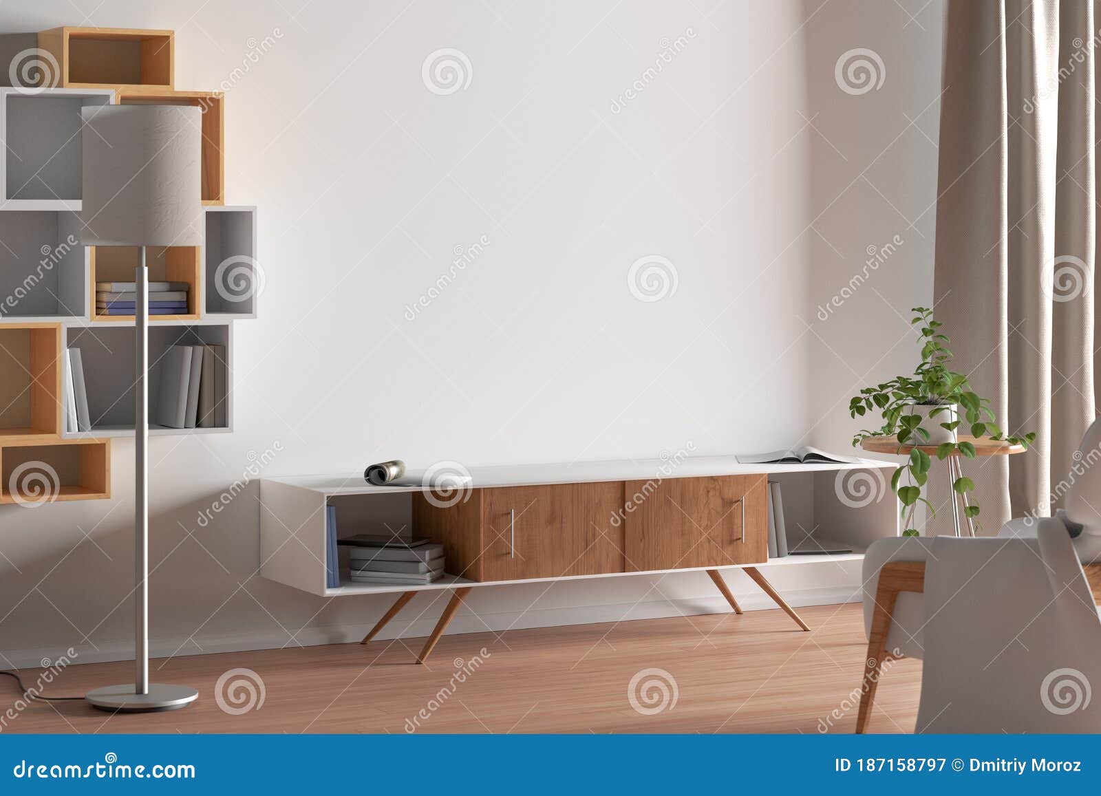 TV Cabinet in Modern Living Room with Blank Wall Background Stock  Illustration - Illustration of flooring, side: 187158797