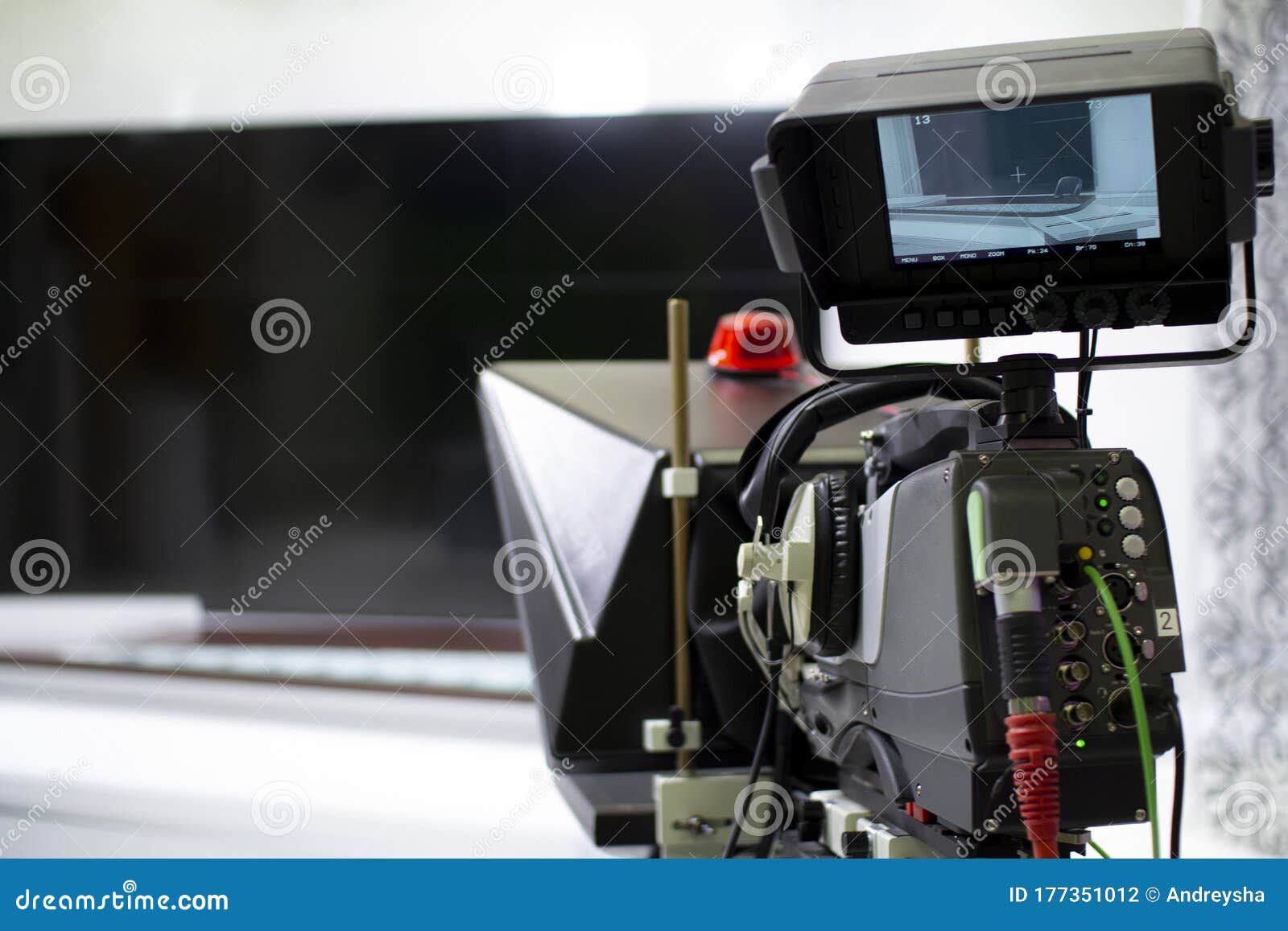 TV Camera in the Studio. Teleprompter and Professional Highdefinition