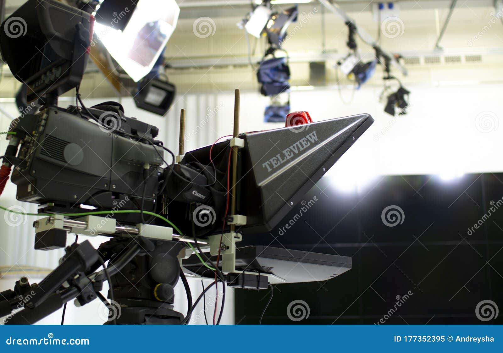 TV Camera in the Studio. Teleprompter and Professional Highdefinition
