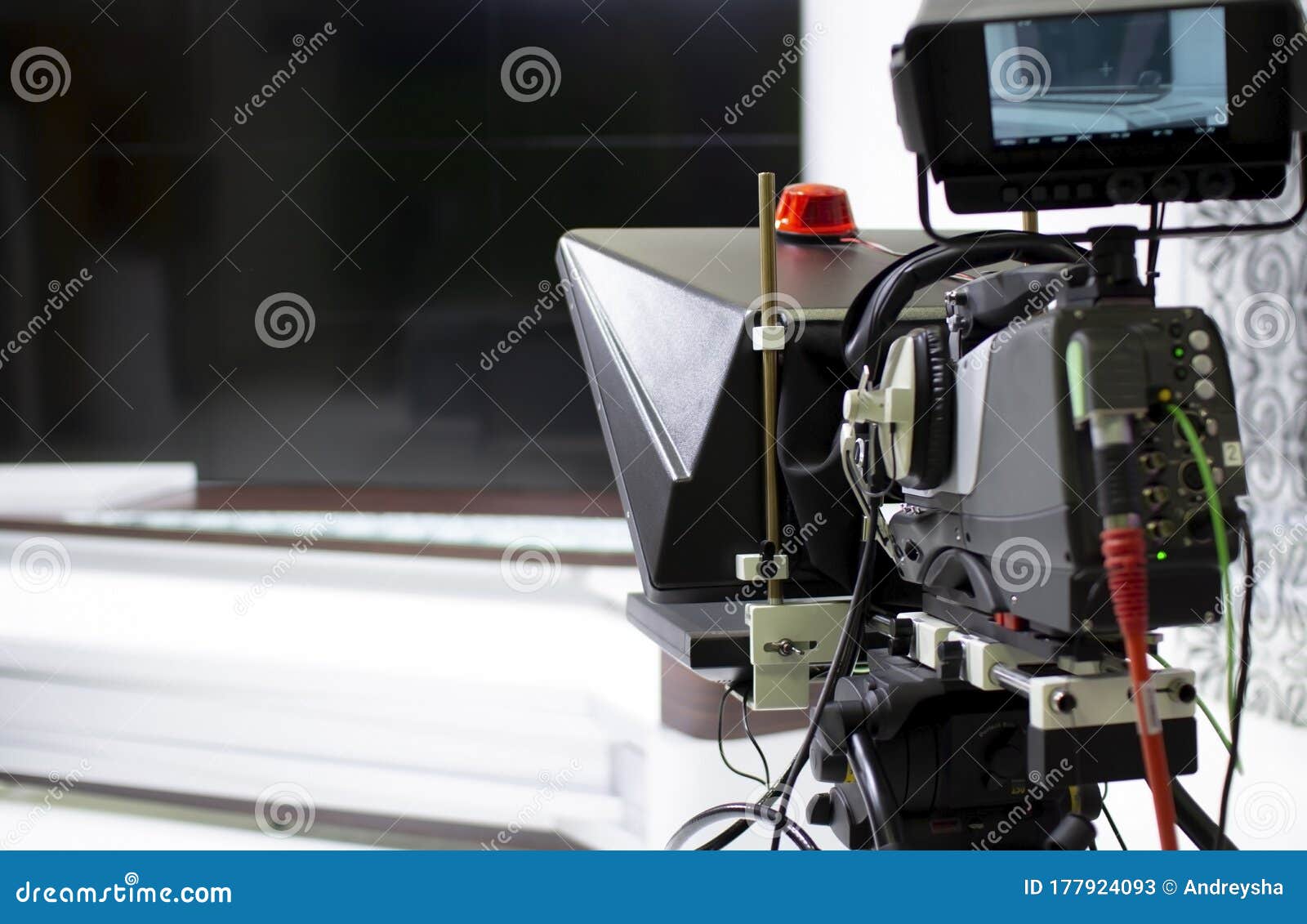 TV Camera in the Studio. Teleprompter and Professional Highdefinition