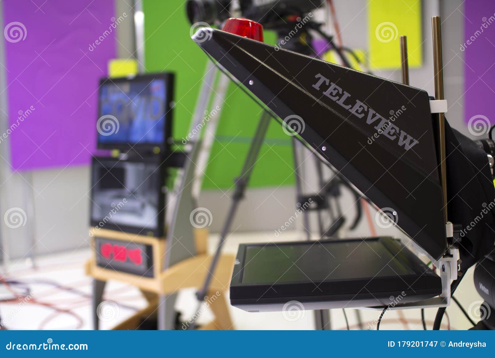 TV Camera in the Studio. Teleprompter and Professional Highdefinition