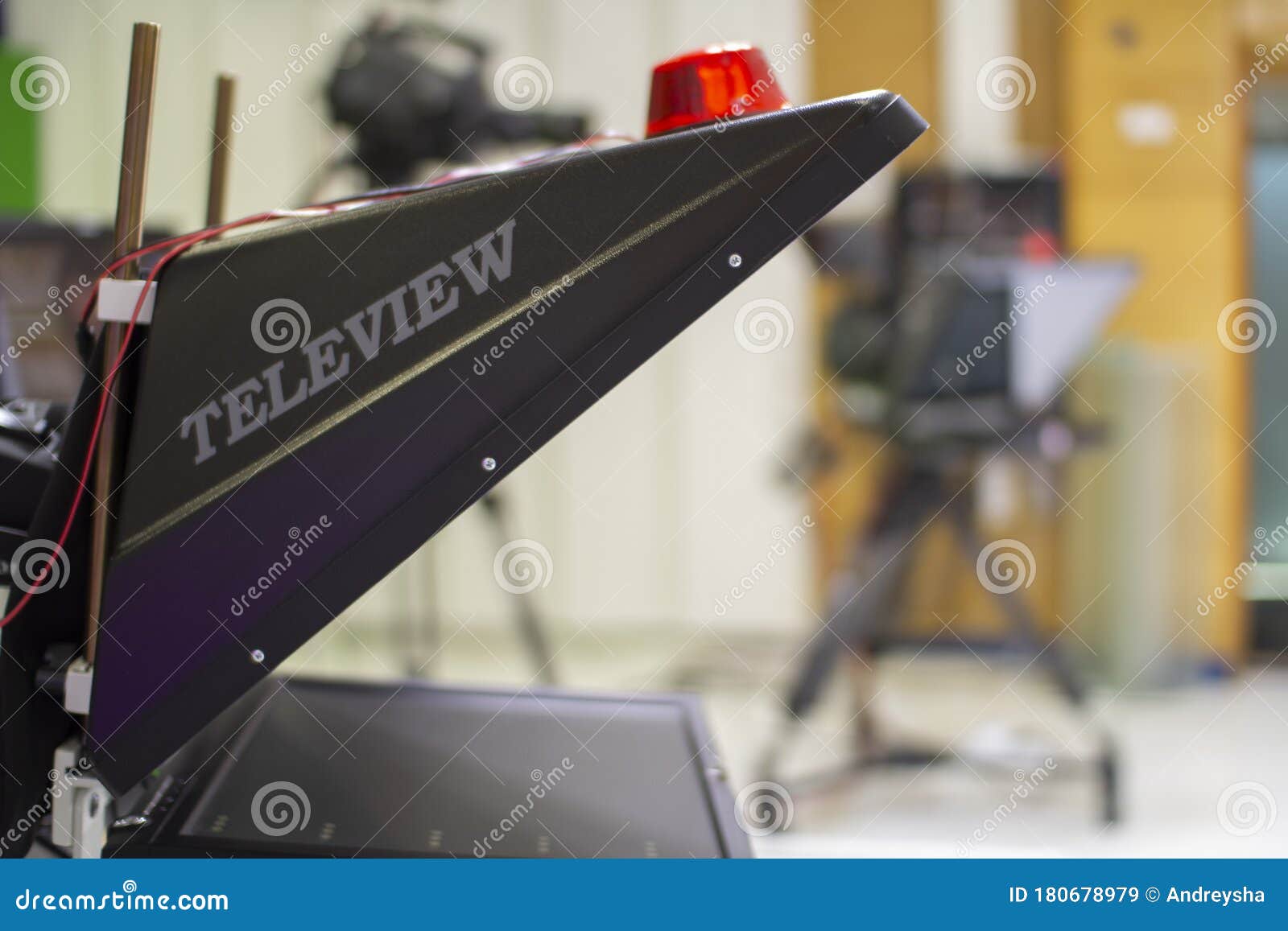 TV Camera in the Studio. Teleprompter and Professional Highdefinition