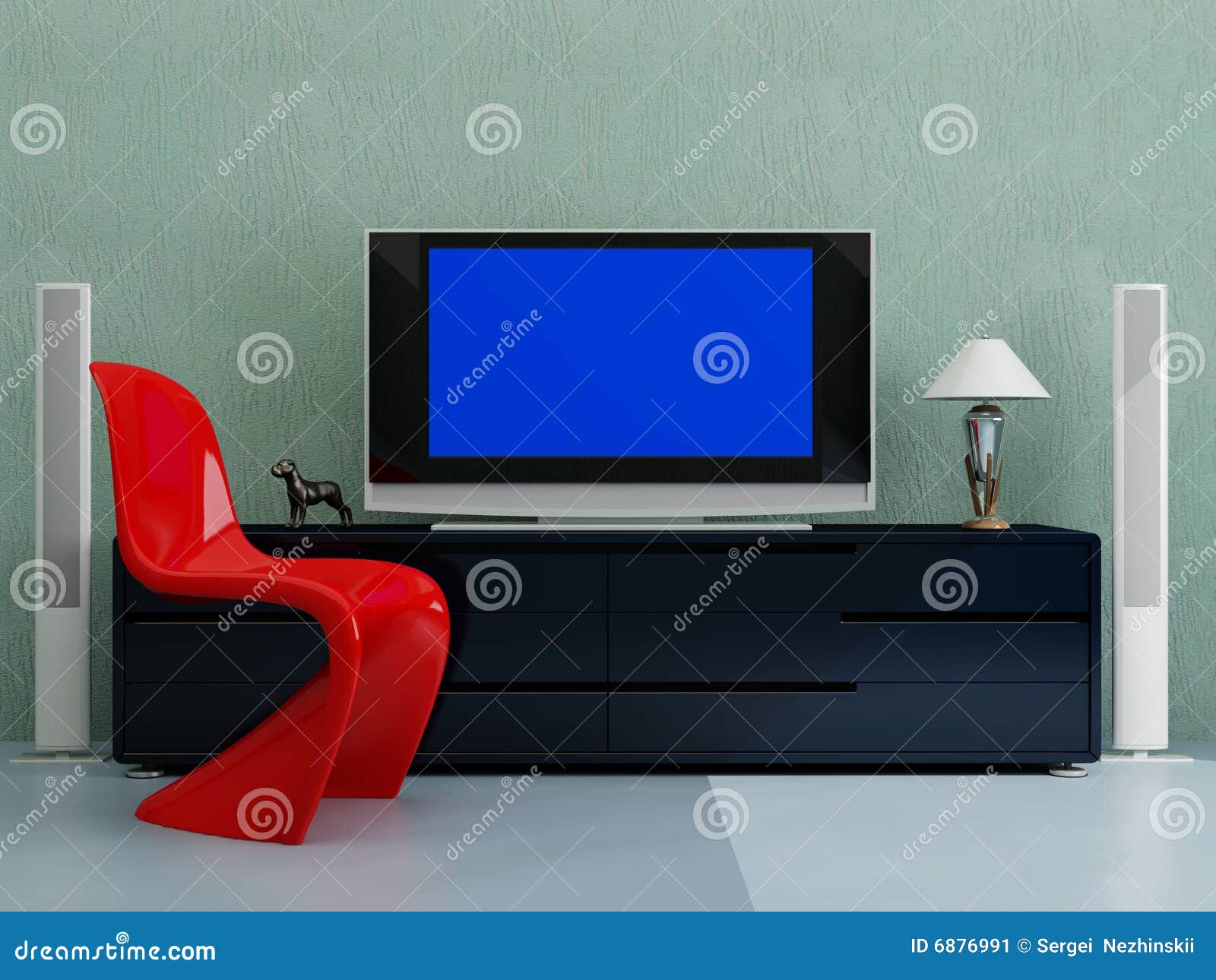 TV with the Dark Blue Screen Stock Illustration Illustration of