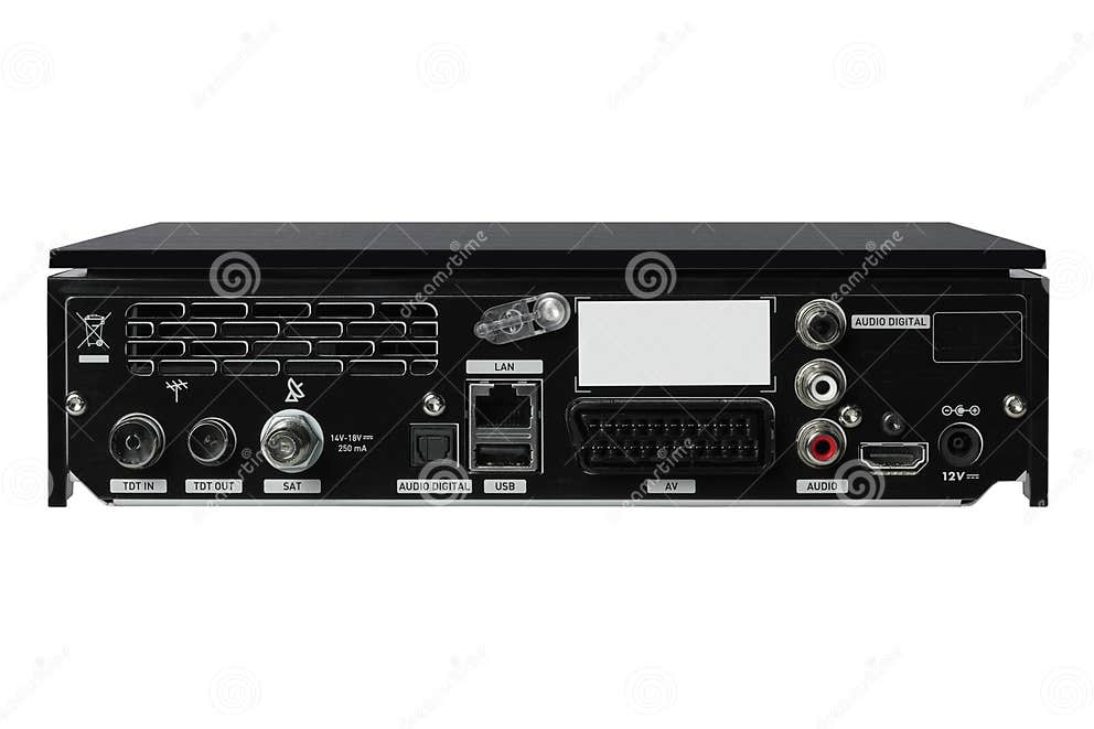 Tv Decoder Rear View Isolated on White Background. Receiver Stock Image