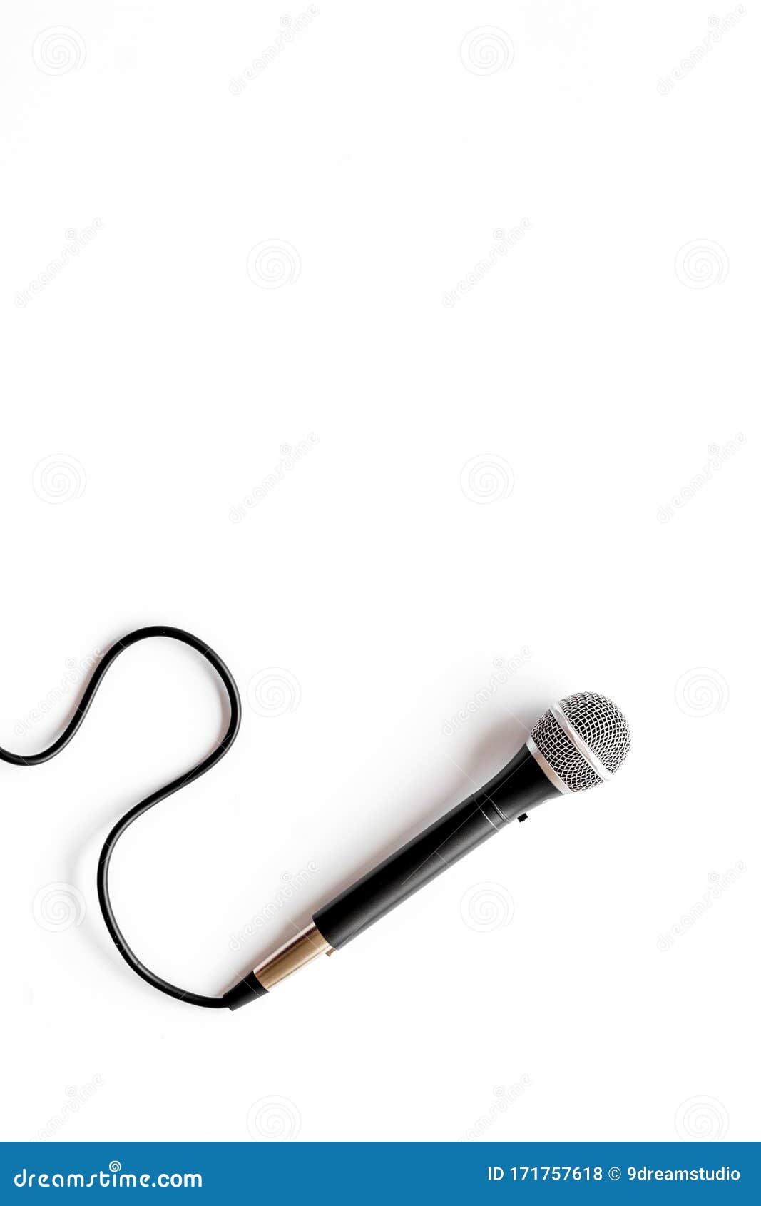 TV News Concept. Microphone On White Background Top-down Copy Space Stock Photo - Image of ...