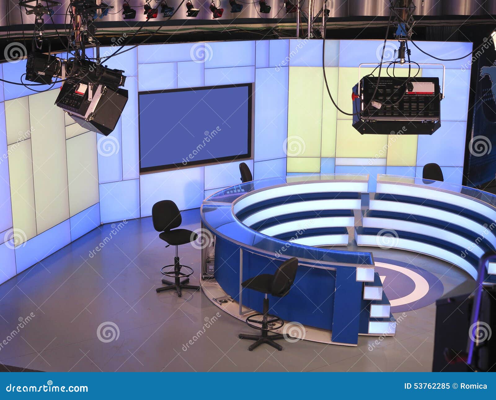 TV NEWS Studio With Light Equipment Ready For Recording ...