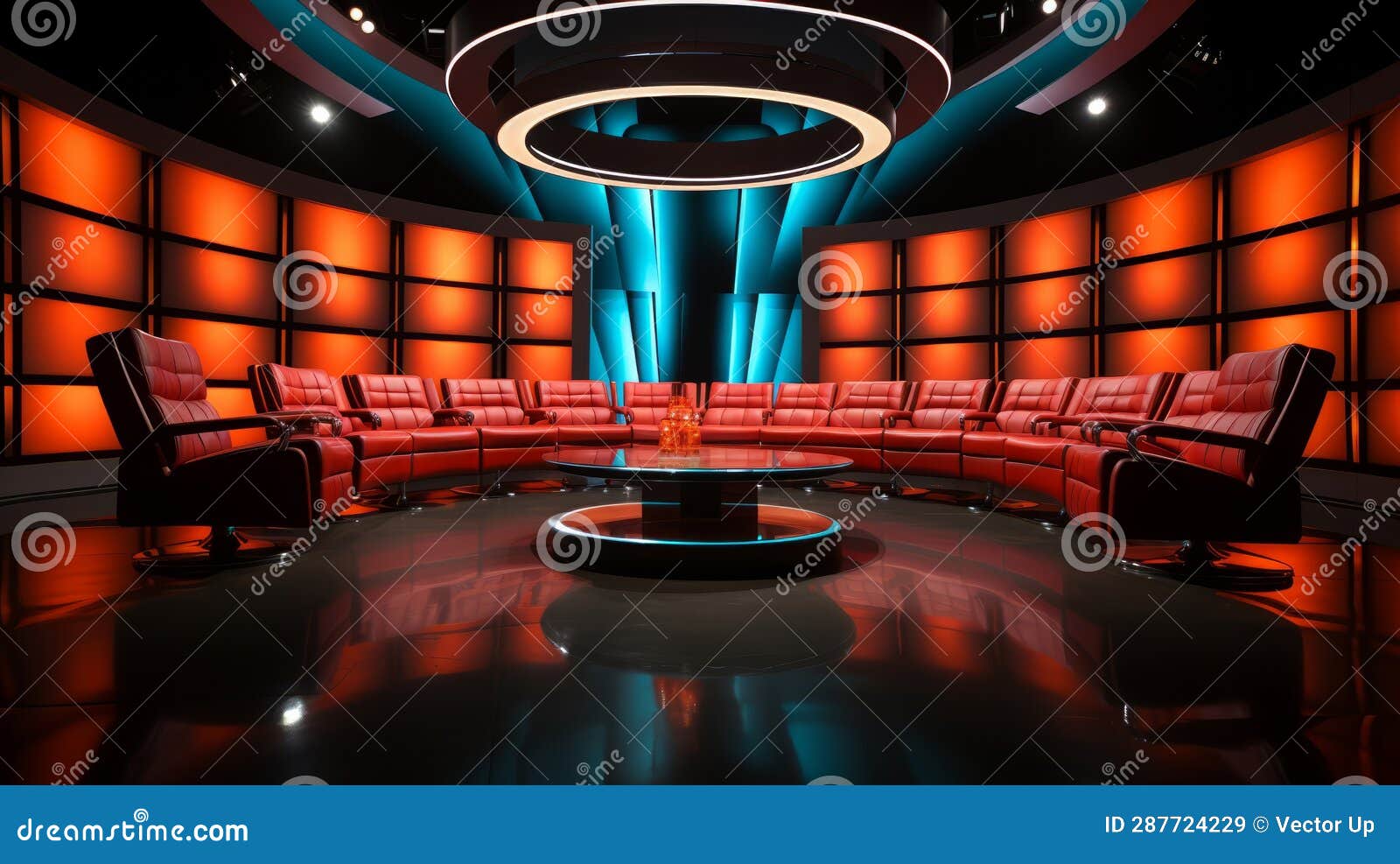 TV Quiz Show with Lighting and Audience Seating. Generative AI. Stock Image Image of film